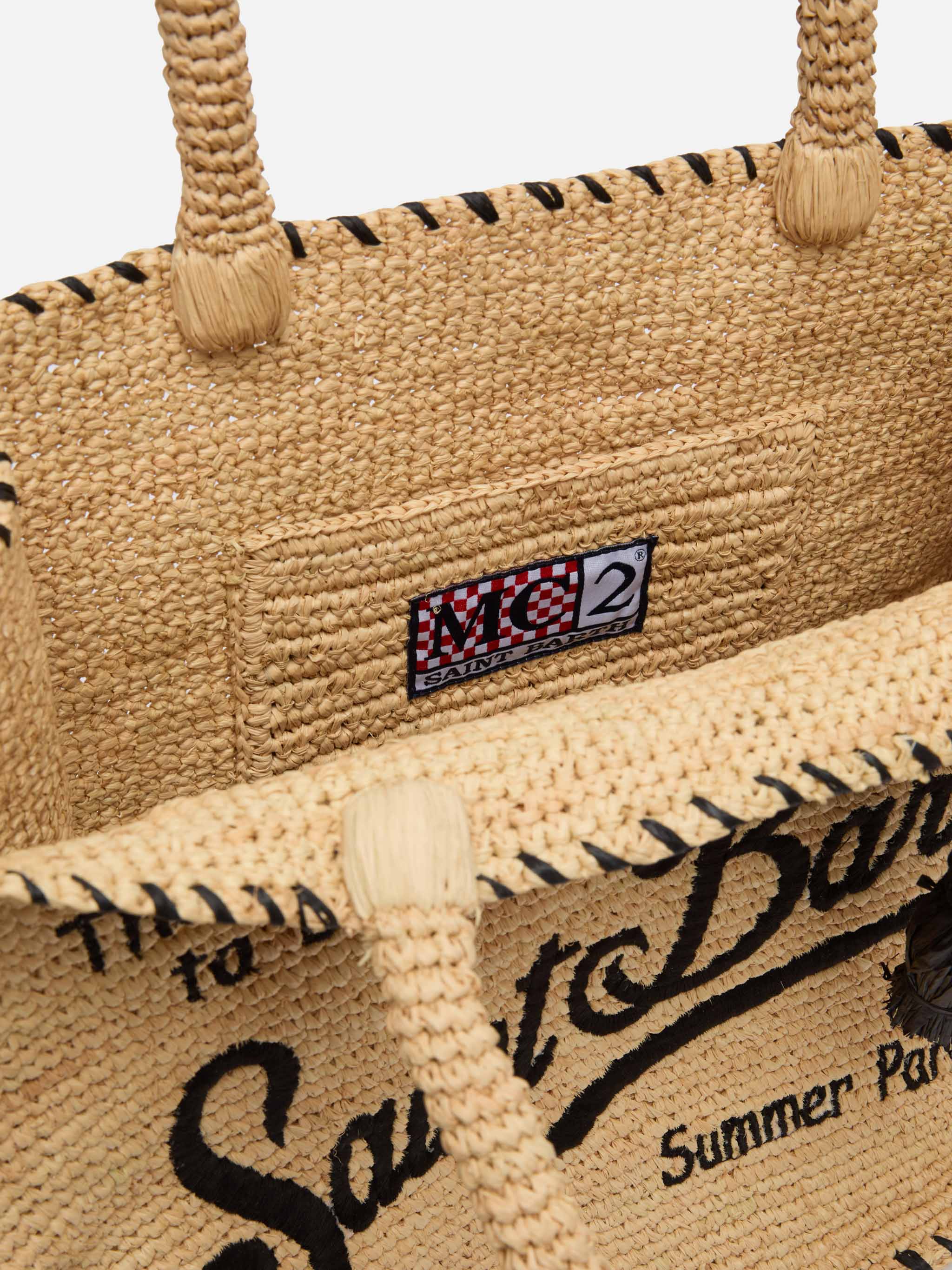 Borsa a spalla Vanity Rafia beige con bordo nero - Image 6