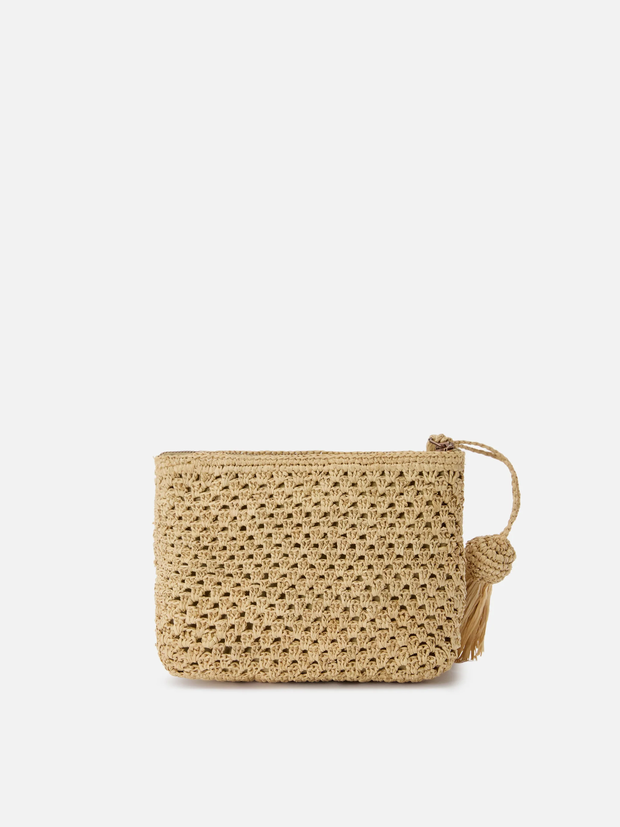 Pouch in rafia intrecciata naturale con logo ricamato - Image 4