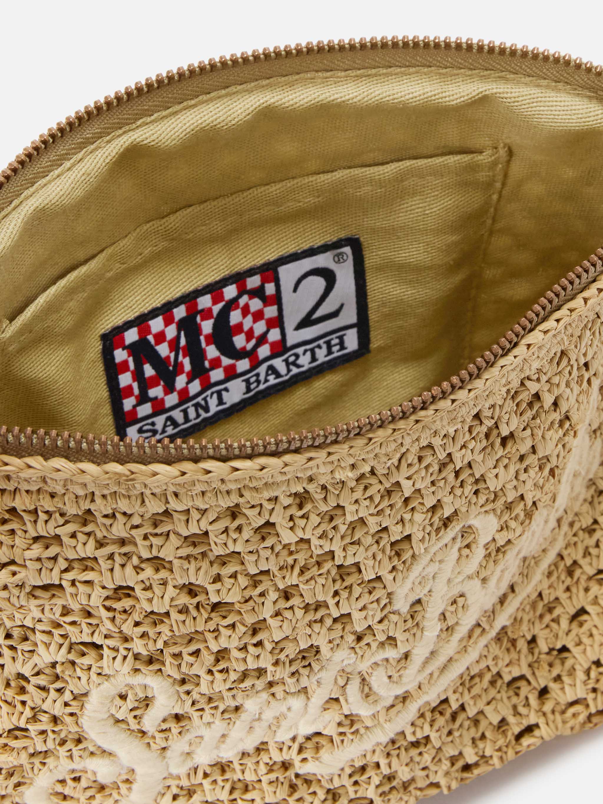 Pouch in rafia intrecciata naturale con logo ricamato - Image 5
