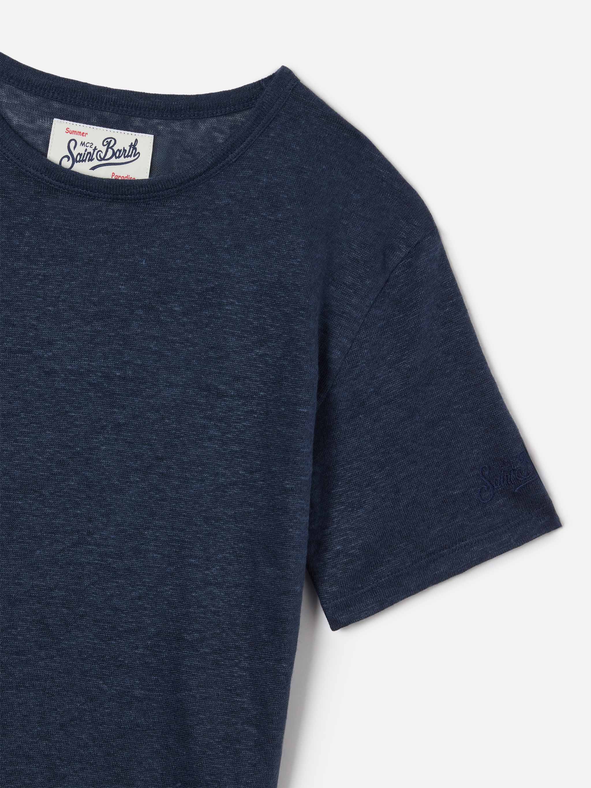 T-shirt Alex in puro lino blu navy - Image 2