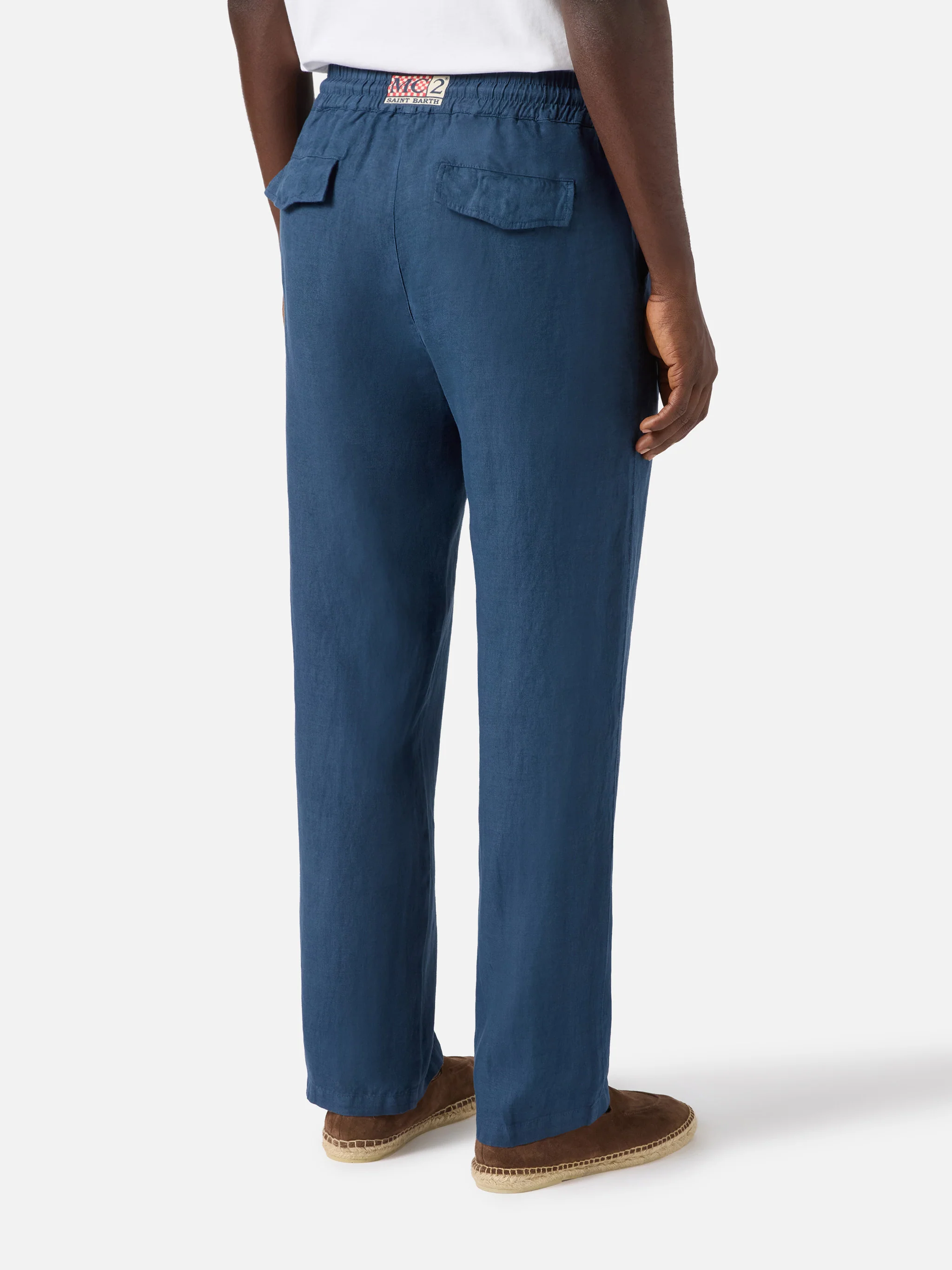 Pantalone Calais lungo blu navy in puro lino - Image 2