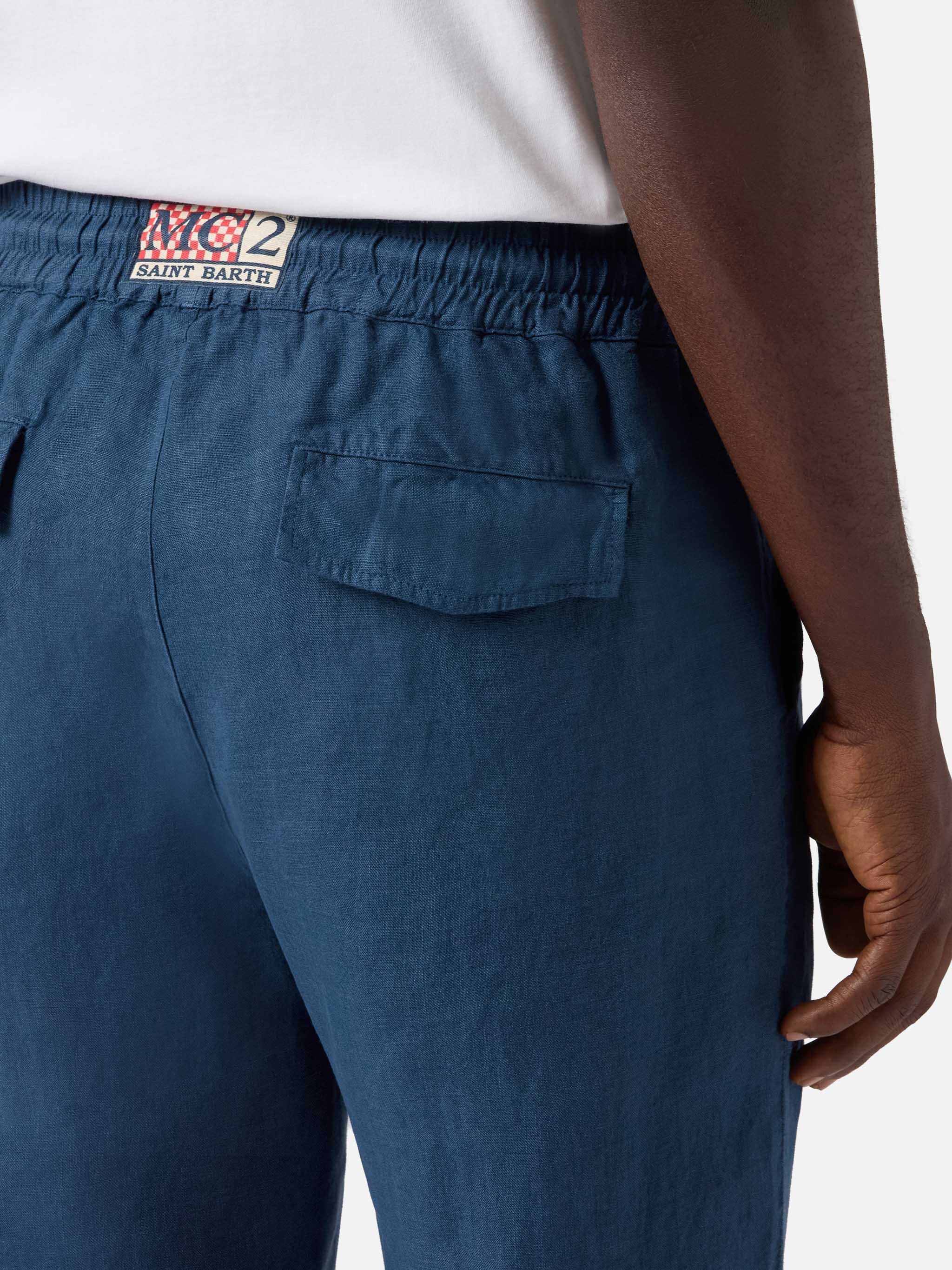 Pantalone Calais lungo blu navy in puro lino - Image 3