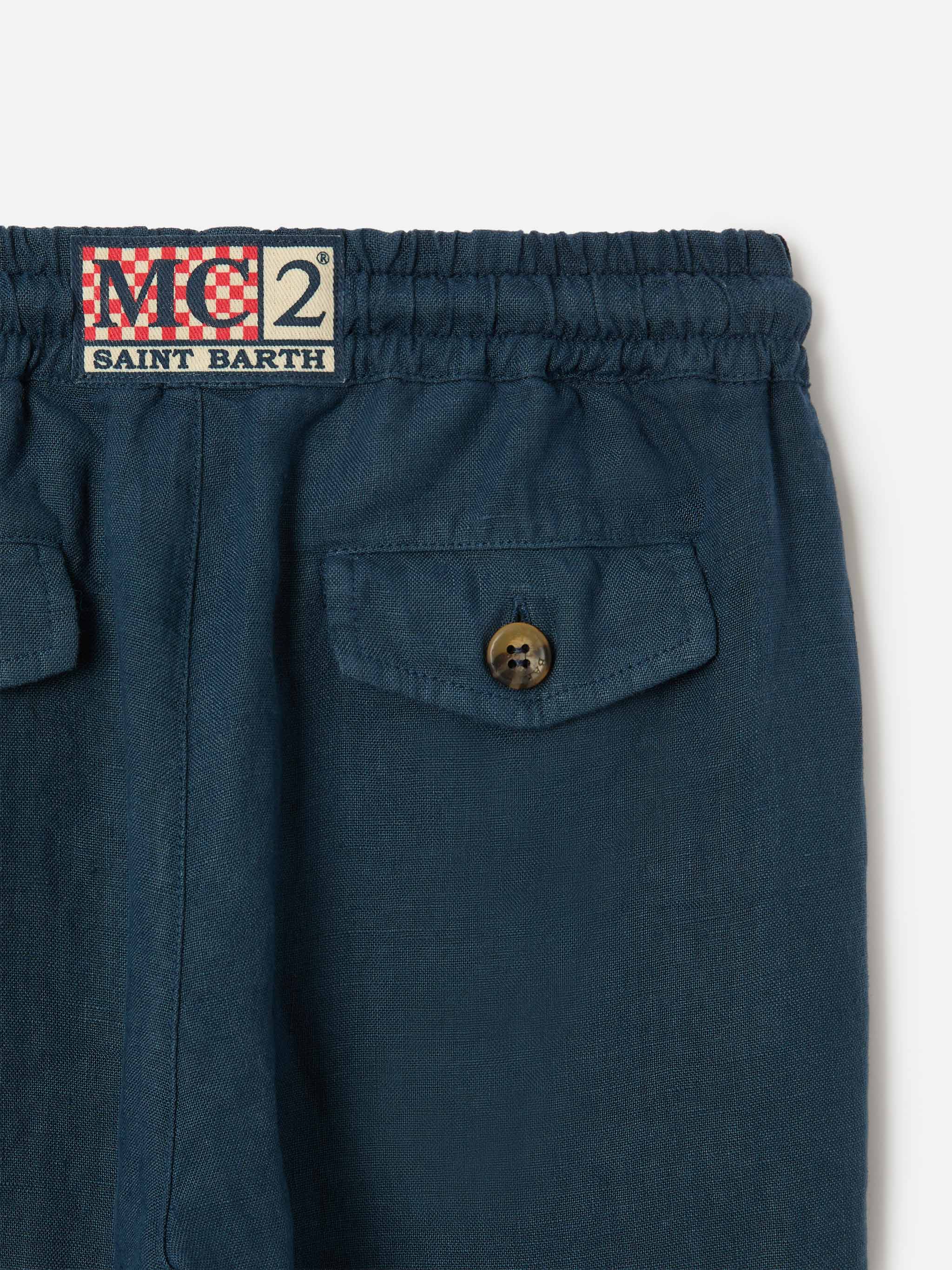 Pantaloni Calais Jr in lino blu navy - Image 2