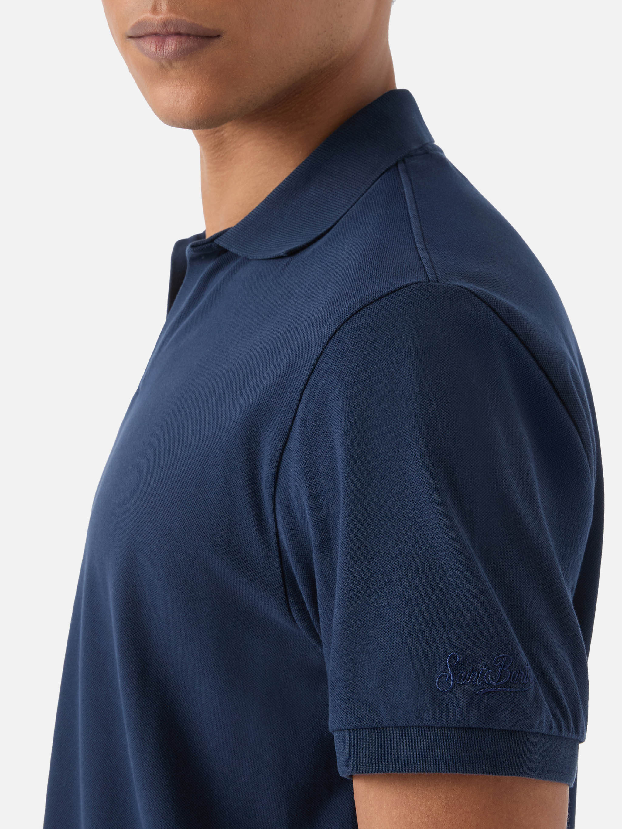 Polo Charles in piquet di cotone blu navy - Image 4