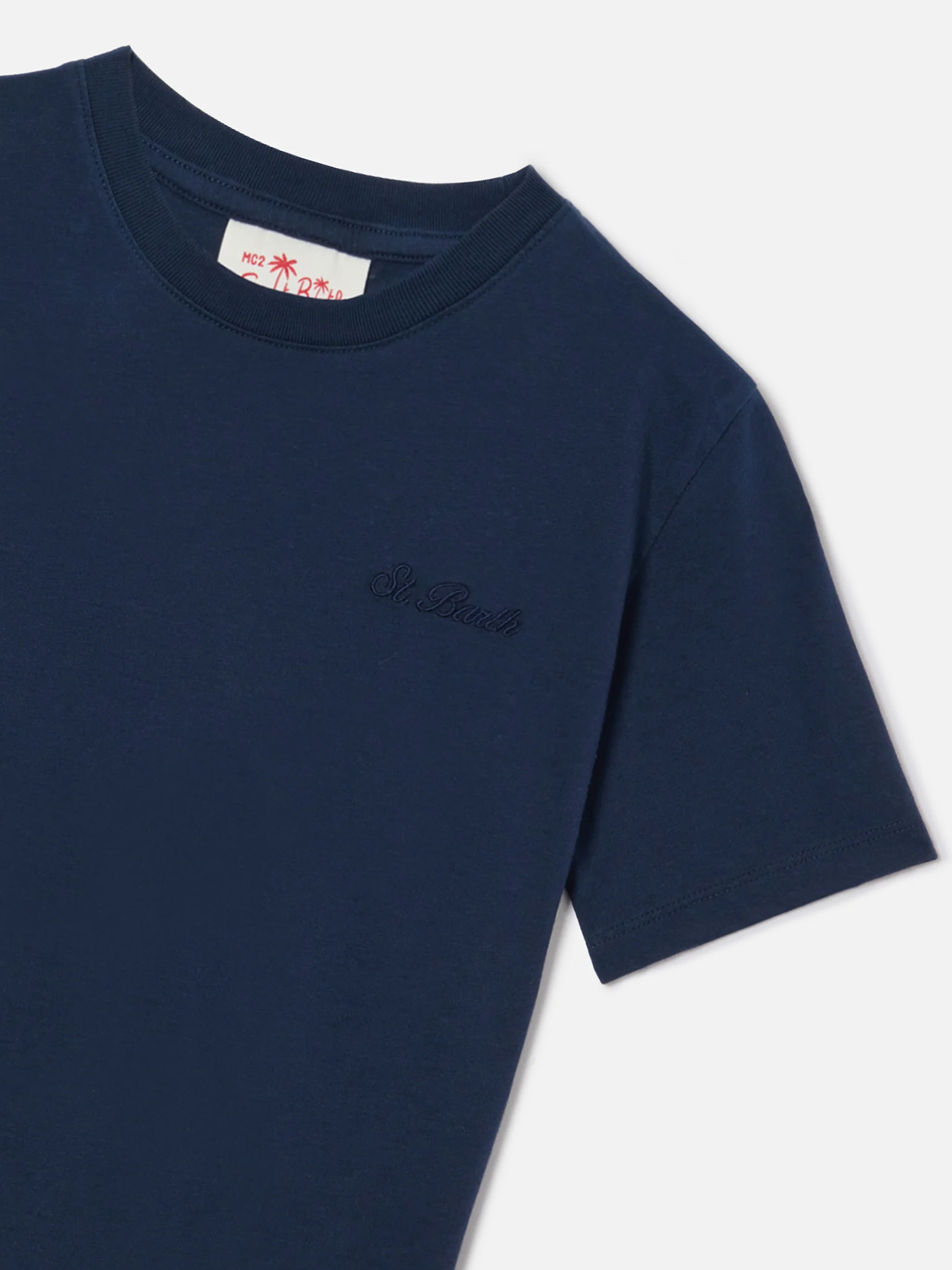 T-shirt Dover Jr in puro cotone blu navy con logo ricamato - Image 2