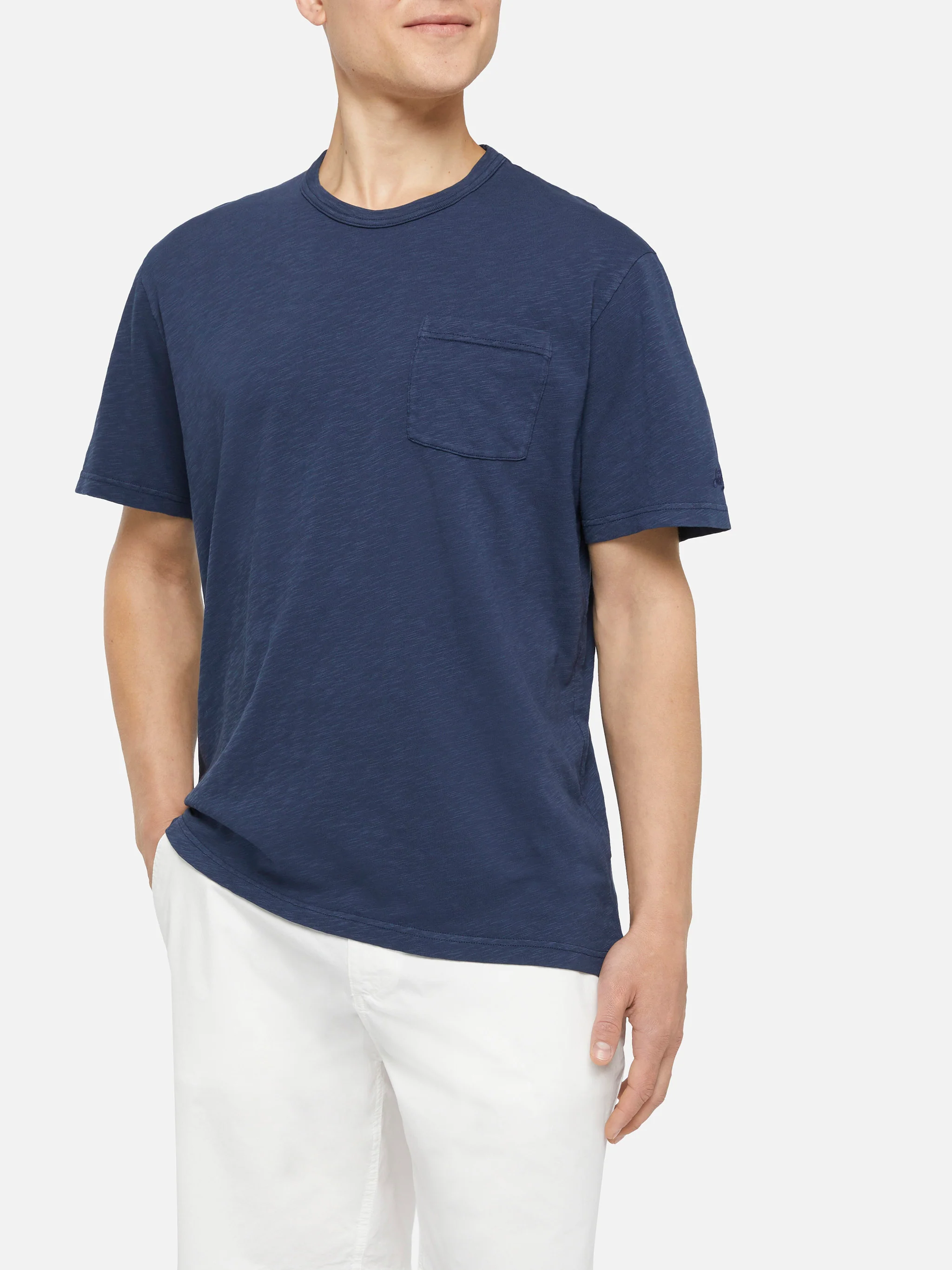 T-shirt President in cotone fiammato blu navy tinta unita - Image 2