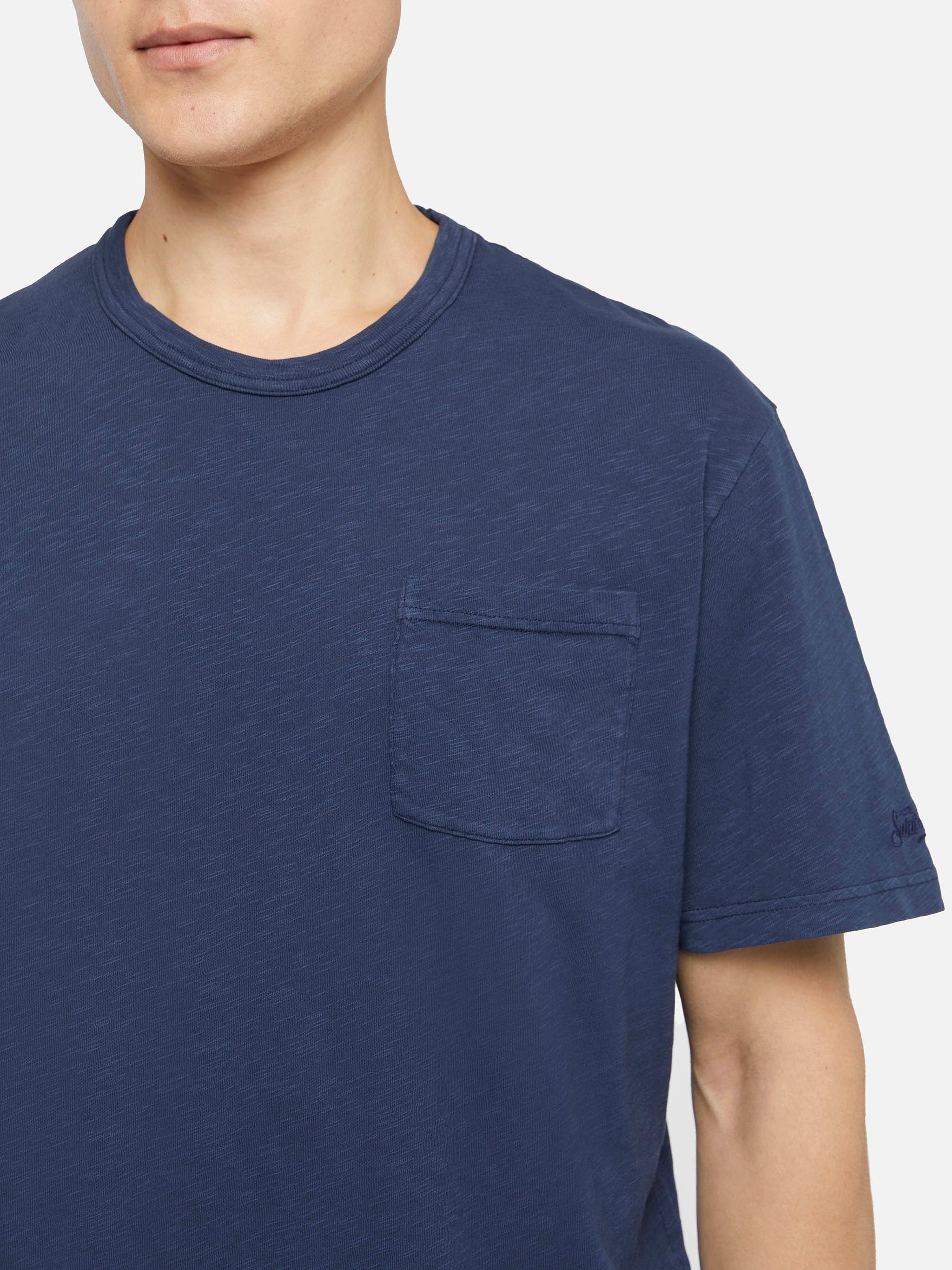 T-shirt President in cotone fiammato blu navy tinta unita - Image 3
