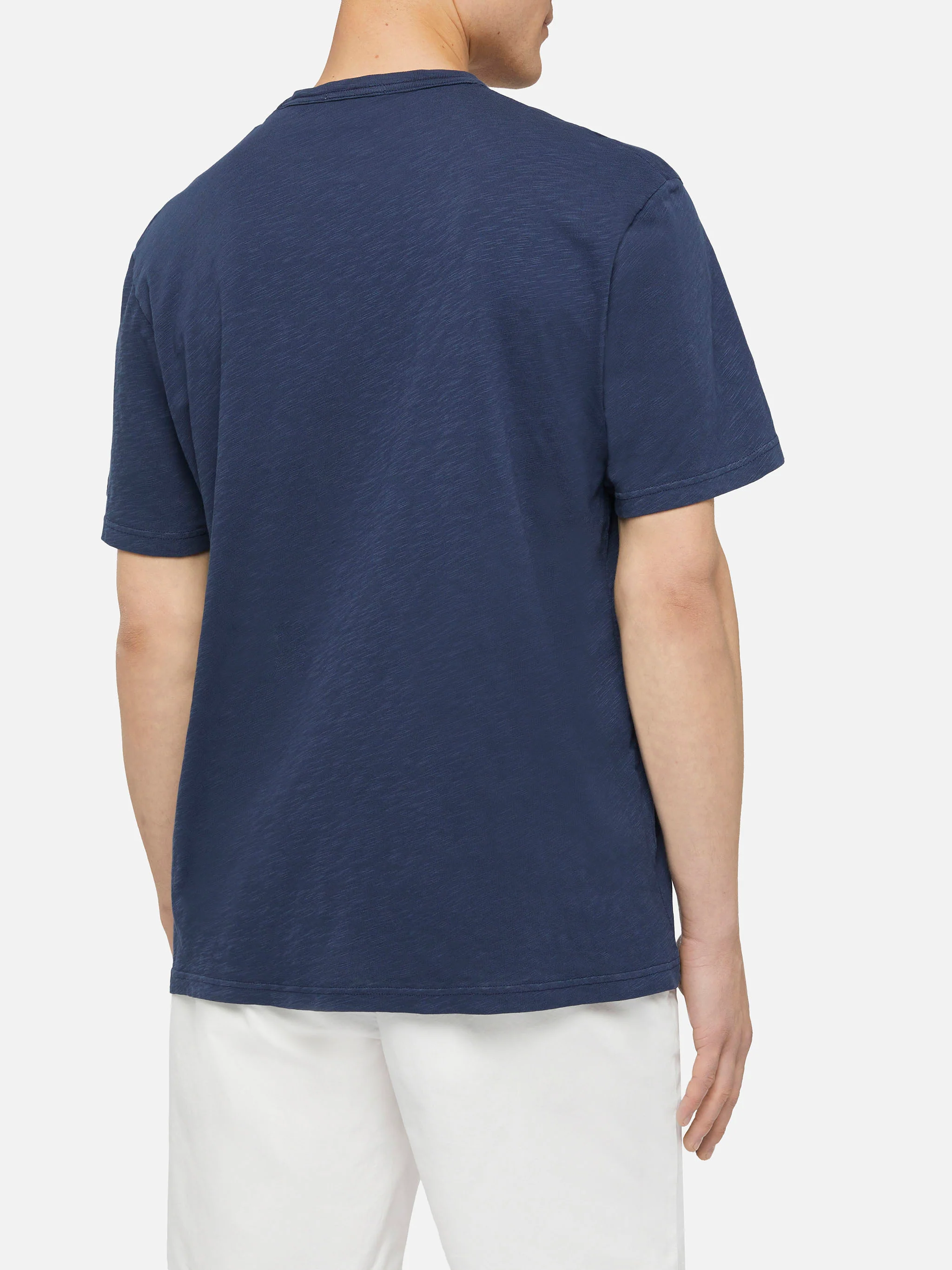 T-shirt President in cotone fiammato blu navy tinta unita - Image 4