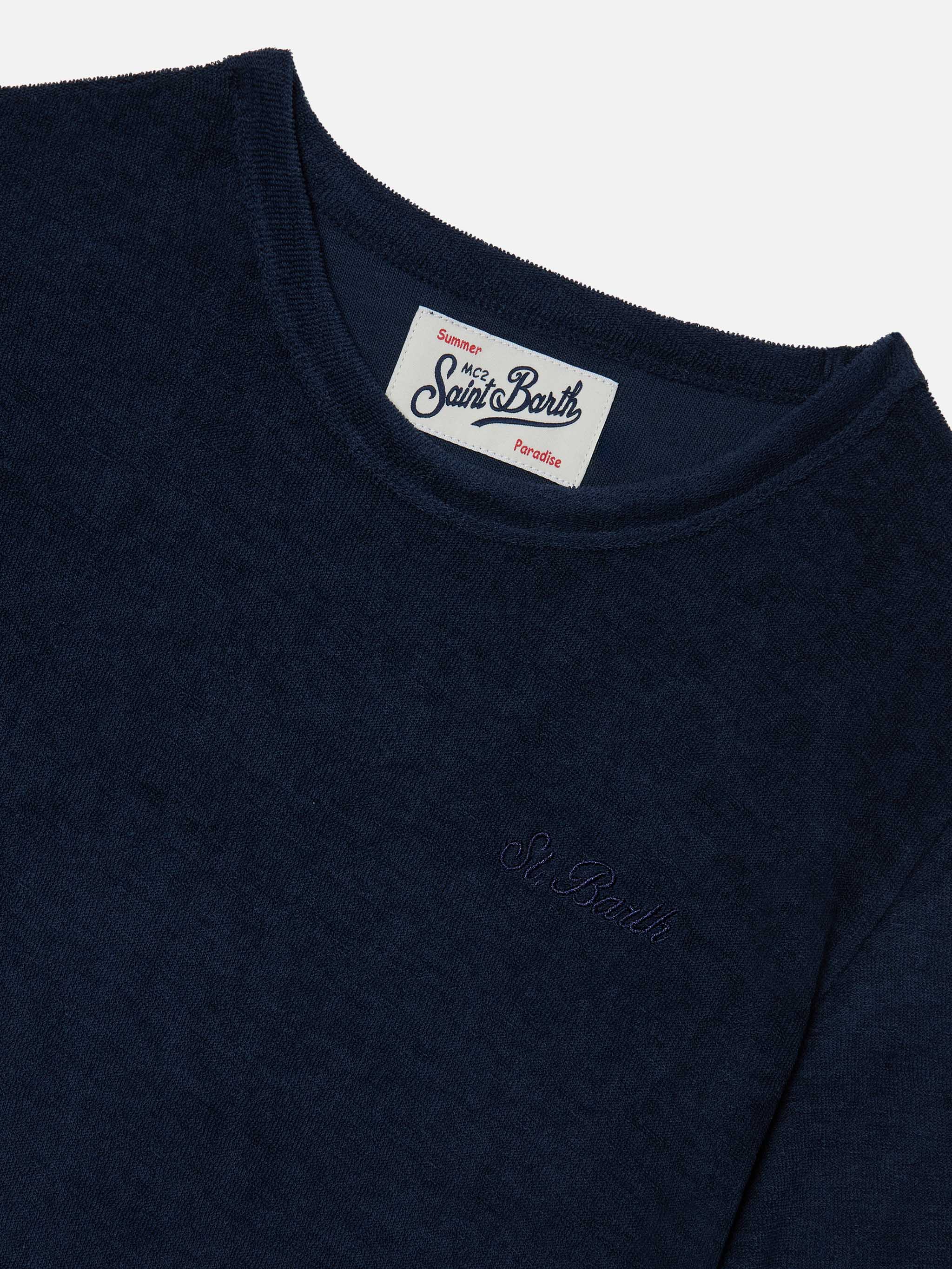 T-shirt Gary Jr in tessuto effetto spugna blu navy con logo ricamato - Image 2
