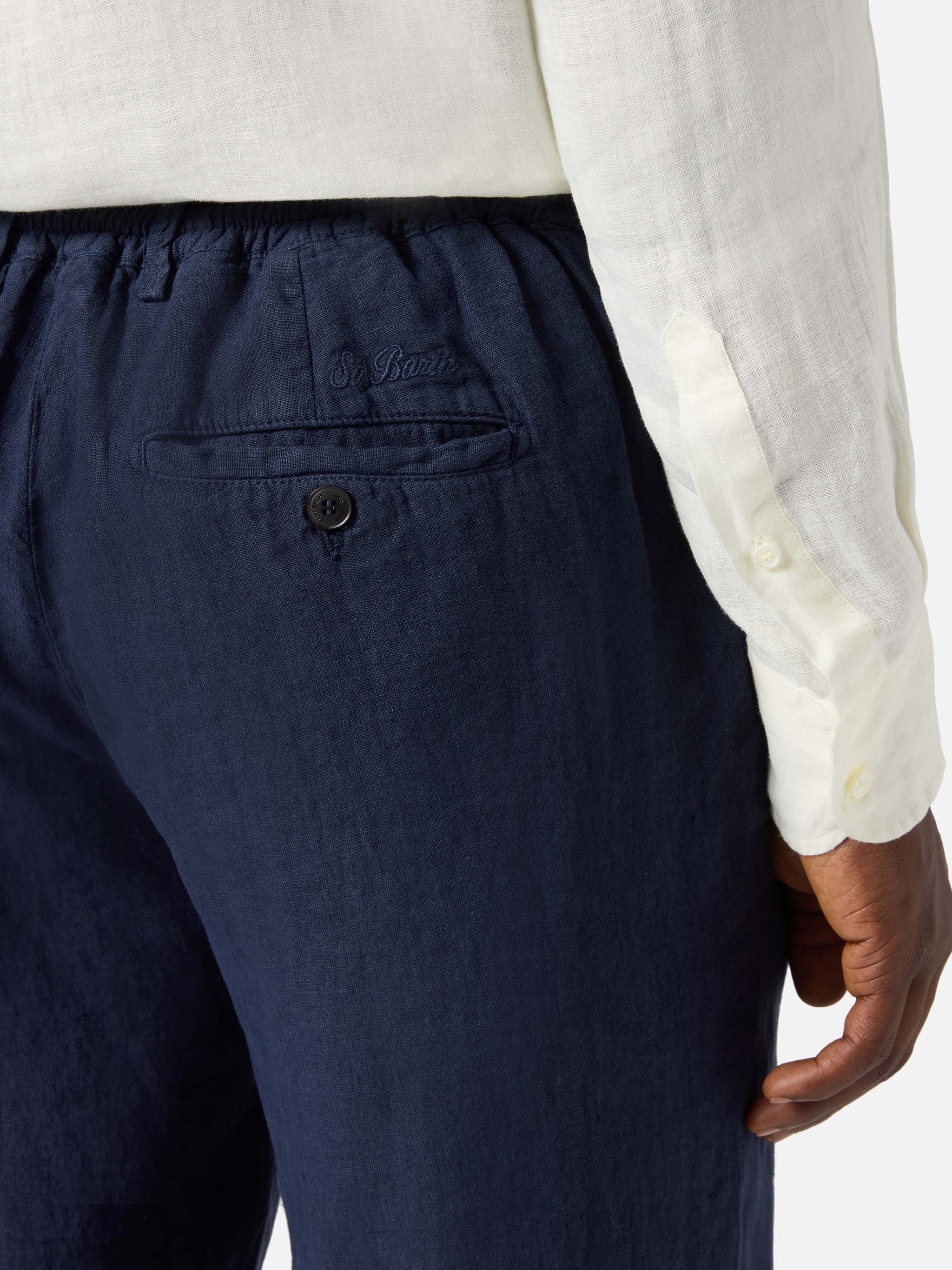 Pantalone Havier lungo in puro lino blu navy - Image 3