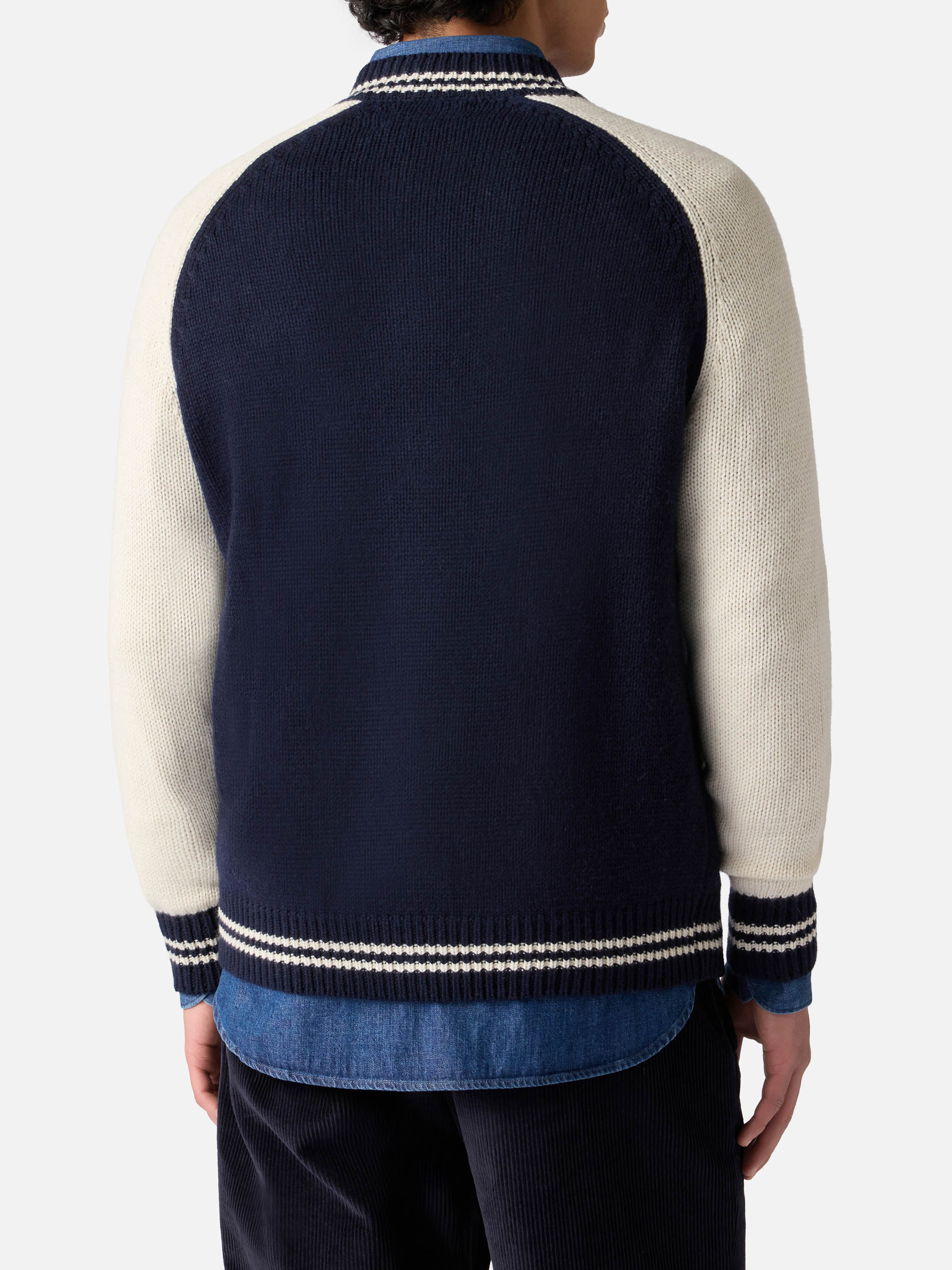 Bomber Benjamin in maglia blu navy stile college - Image 3