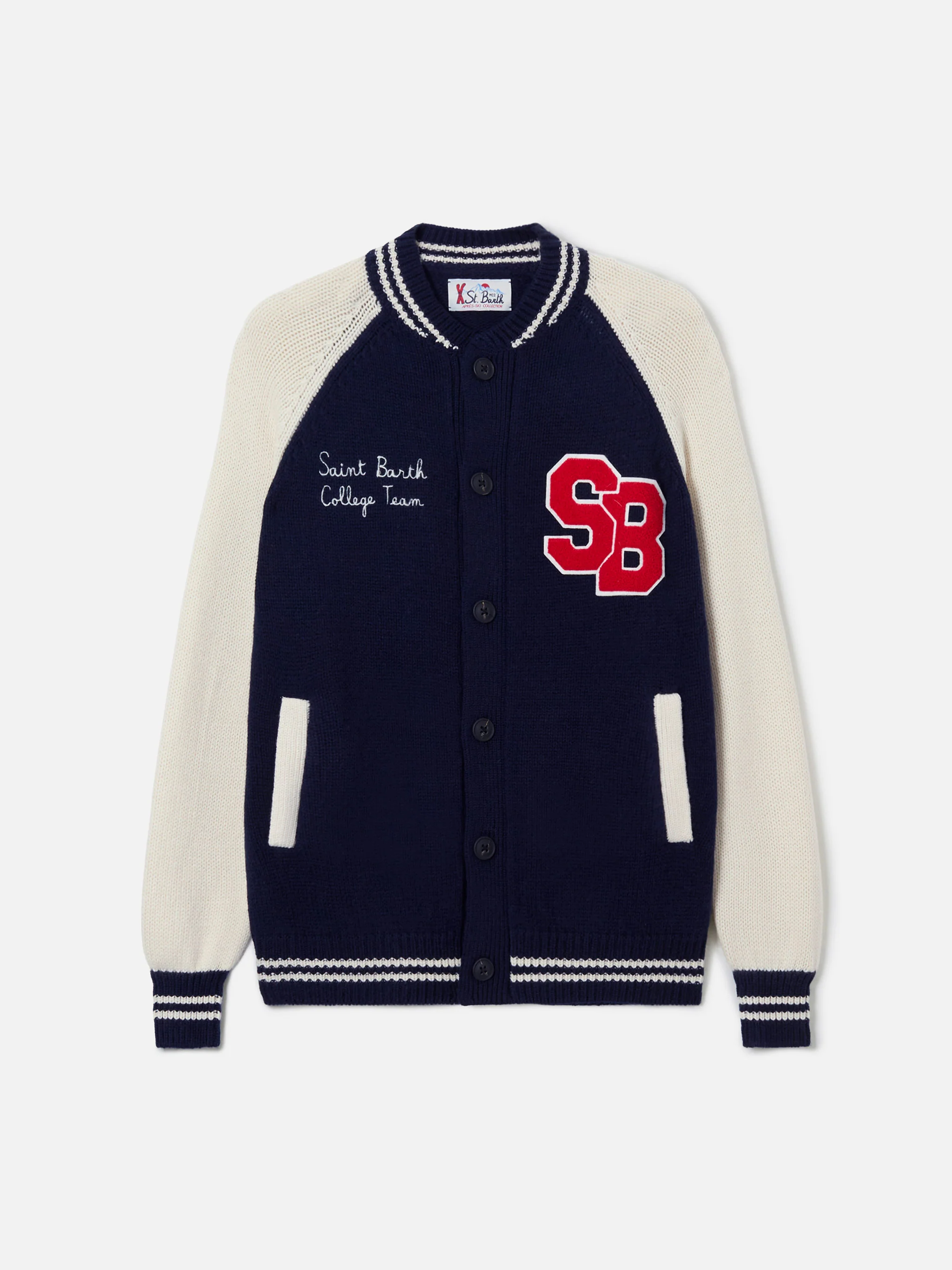Bomber Benjamin in maglia blu navy stile college - Image 5