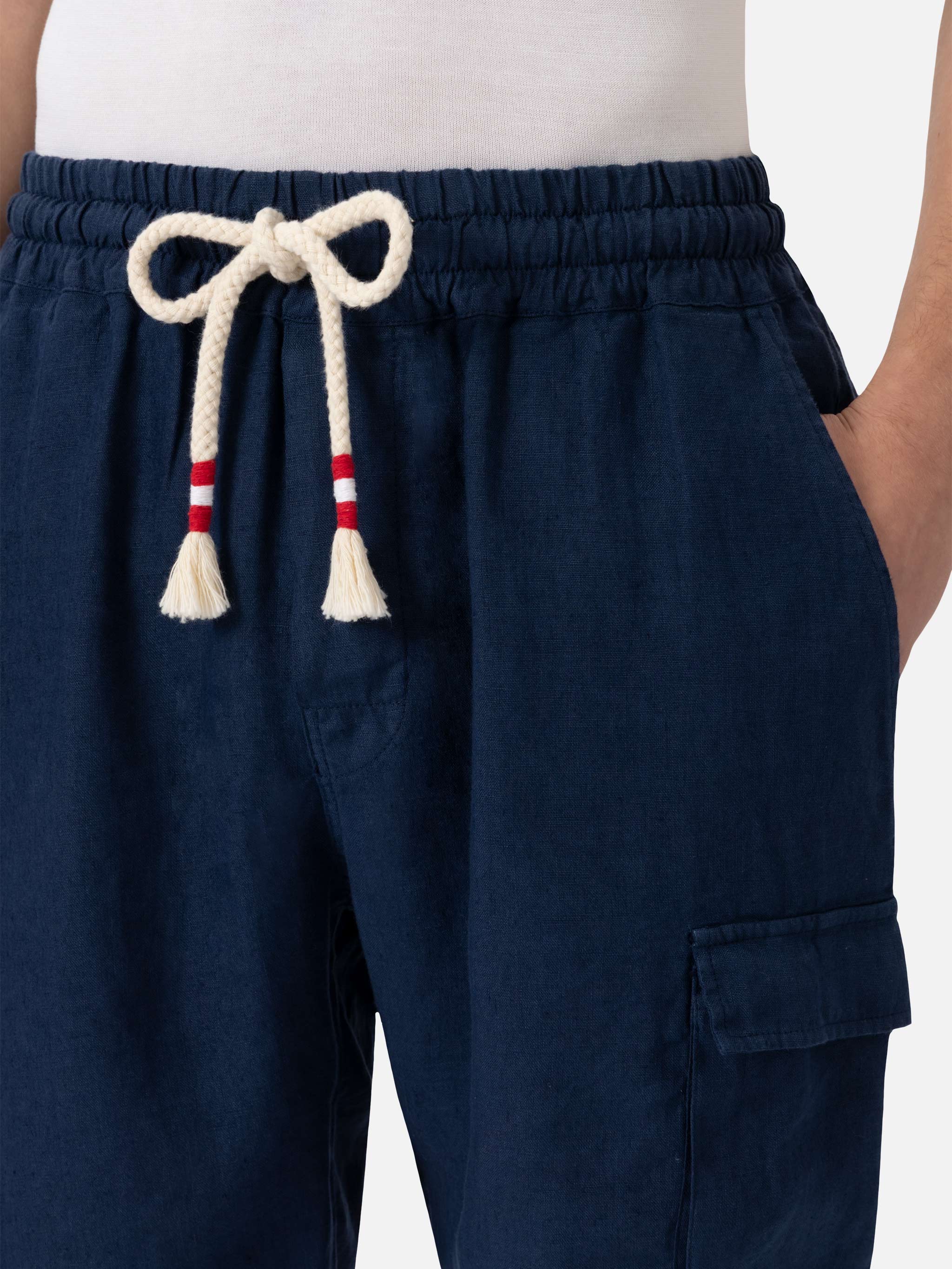 Bermuda Marseille in lino blu navy - Image 3