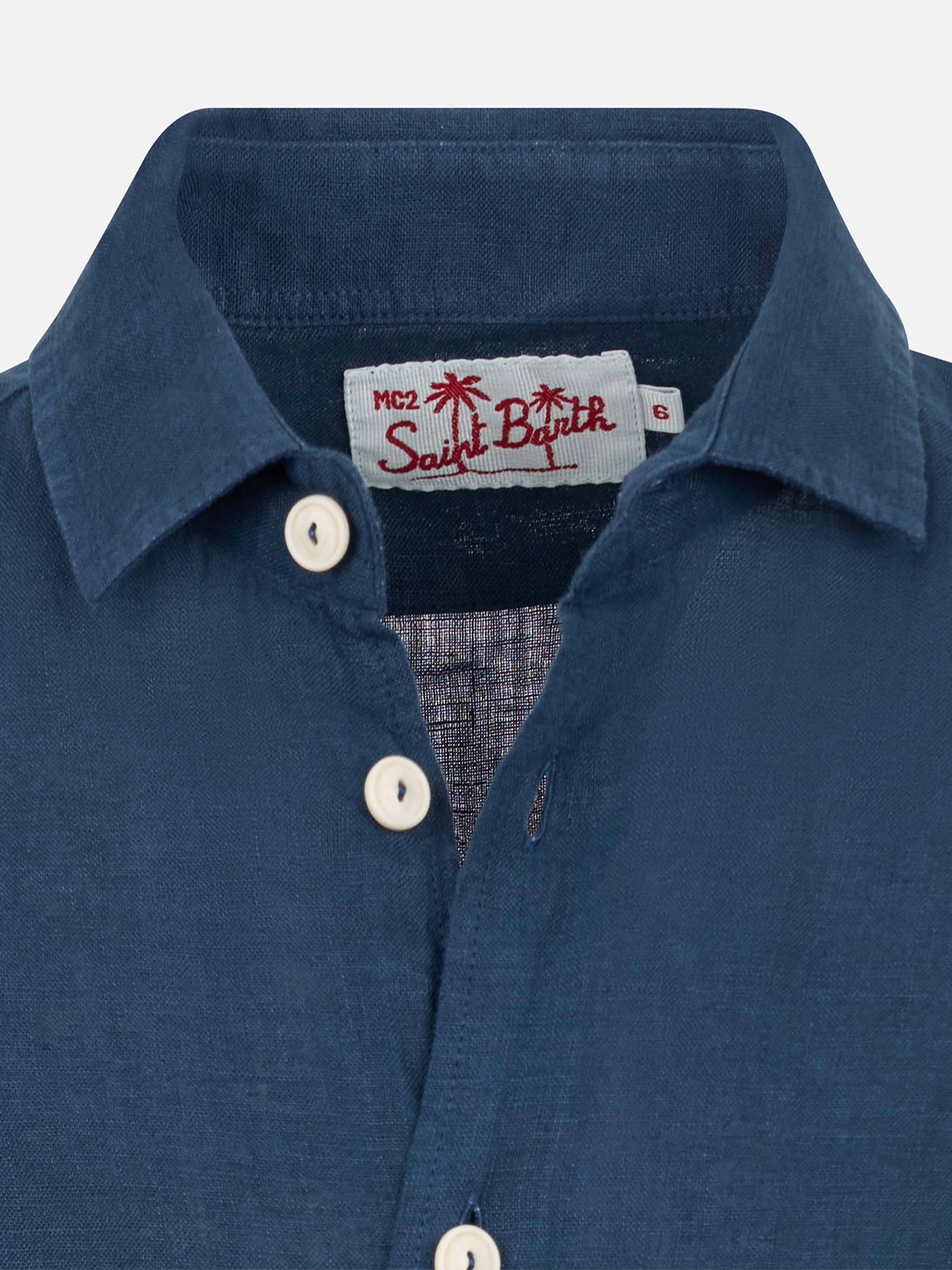 Camicia Agnes in lino blu navy da bambino - Image 3