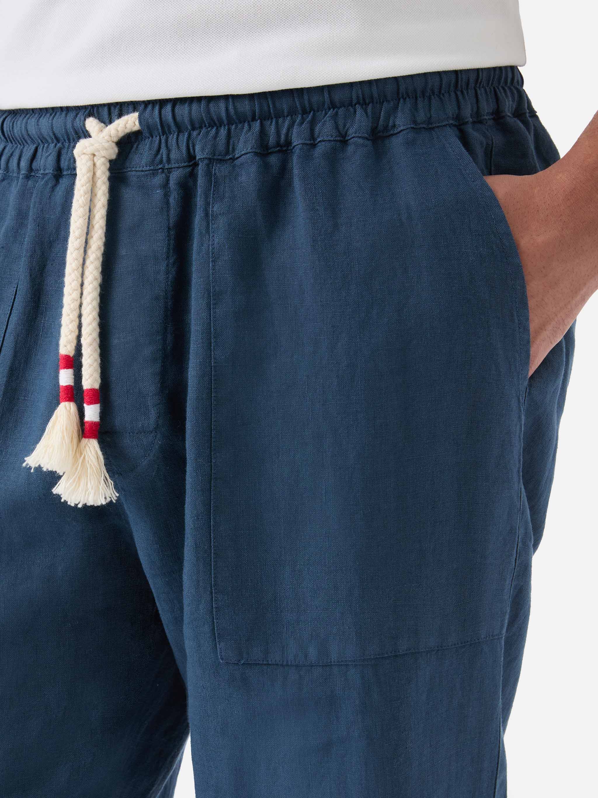 Pantaloni in lino blu navy Calais con coulisse - Image 2