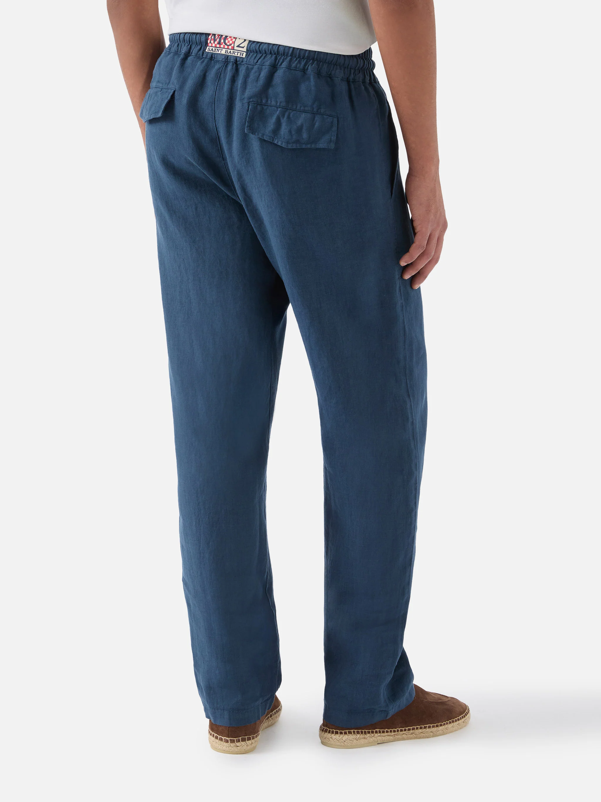 Pantaloni in lino blu navy Calais con coulisse - Image 3