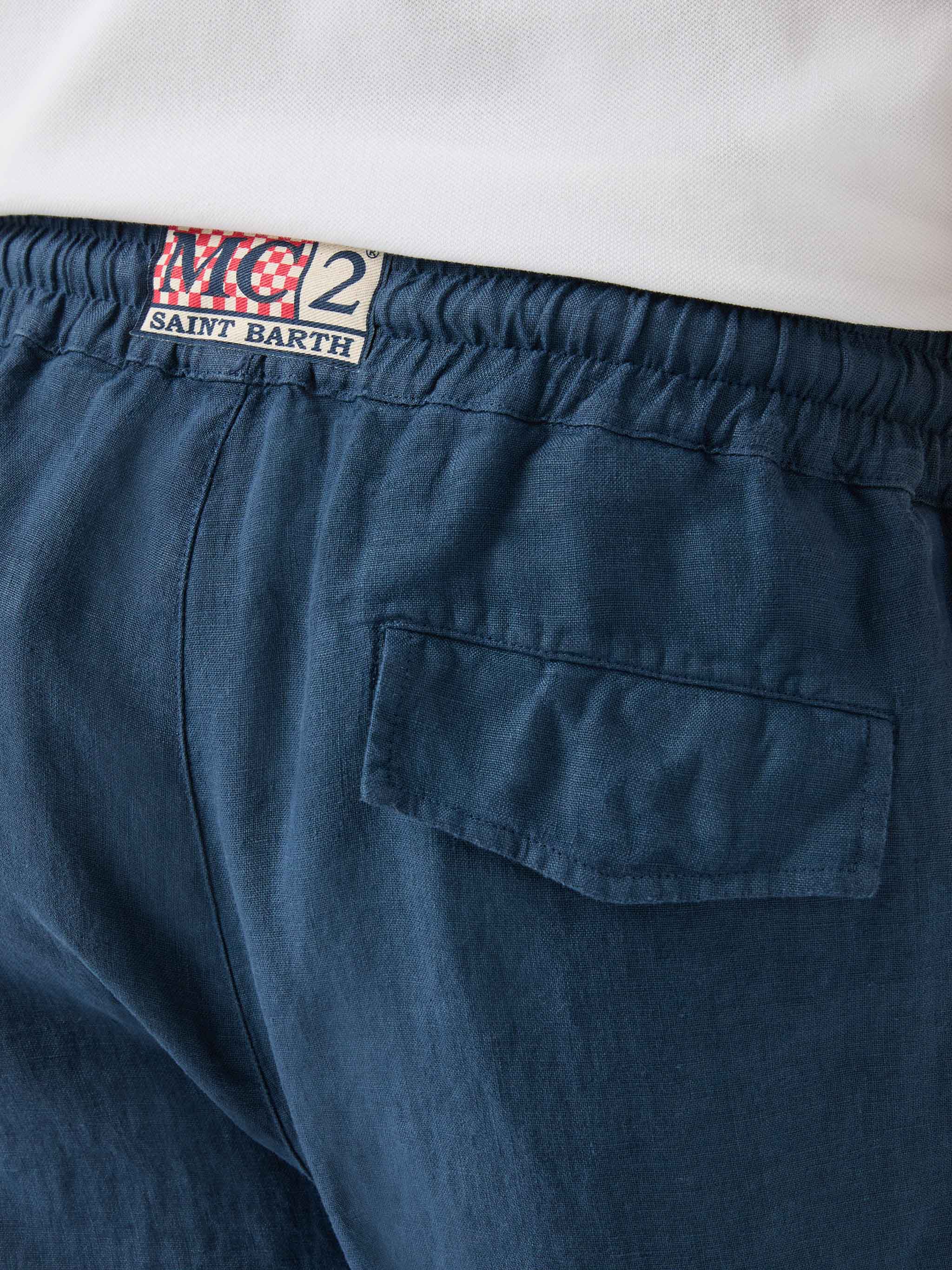 Pantaloni in lino blu navy Calais con coulisse - Image 4
