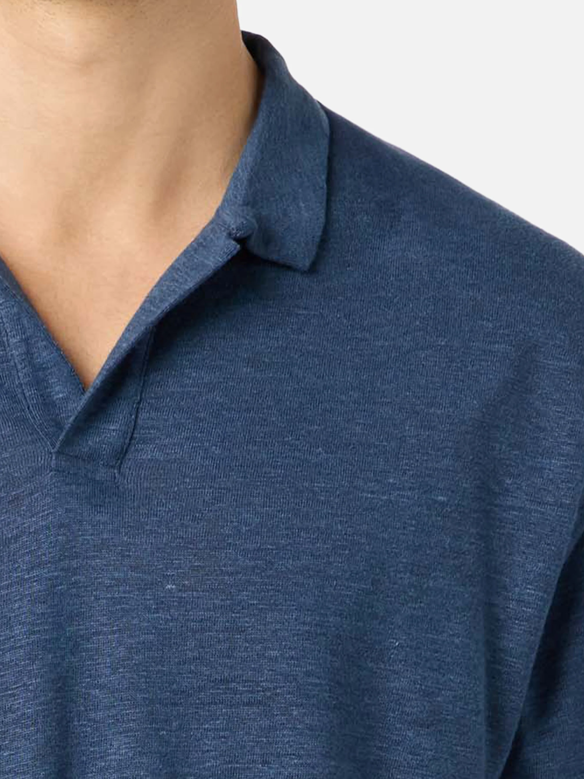 Polo in lino blu navy Fraser senza bottoni - Image 2