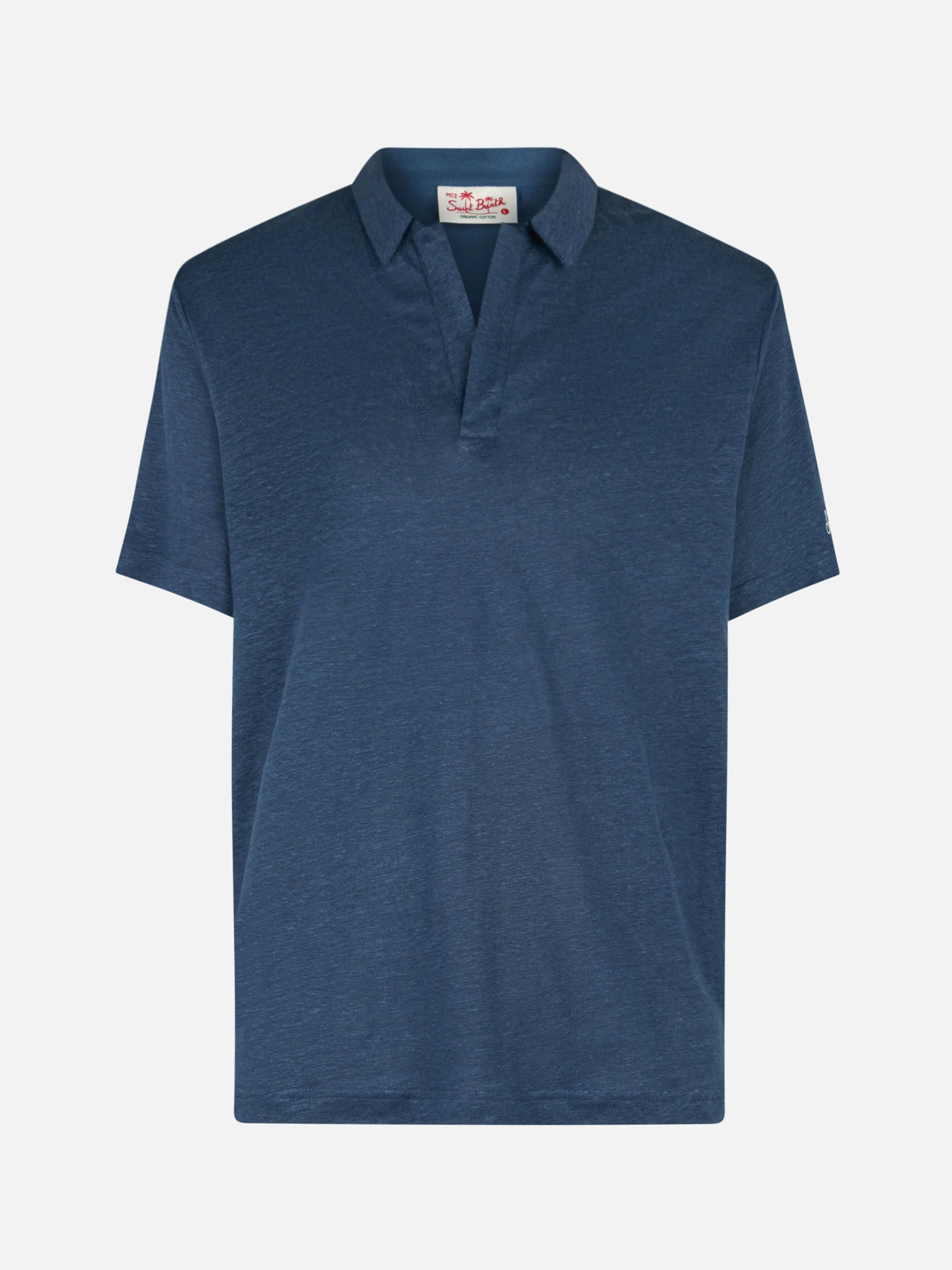 Polo in lino blu navy Fraser senza bottoni - Image 4