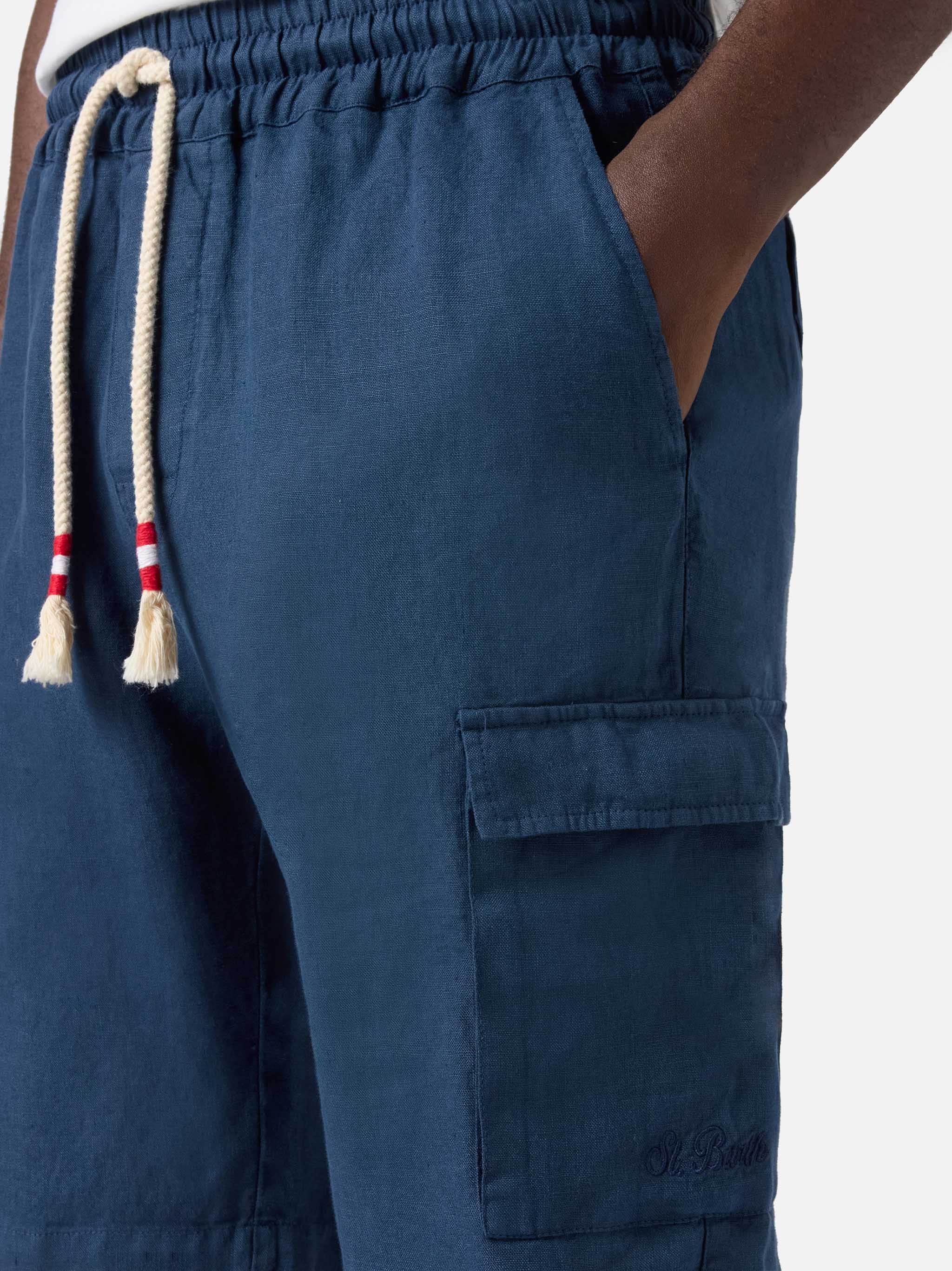 Bermuda Marseille in puro lino blu navy - Image 3