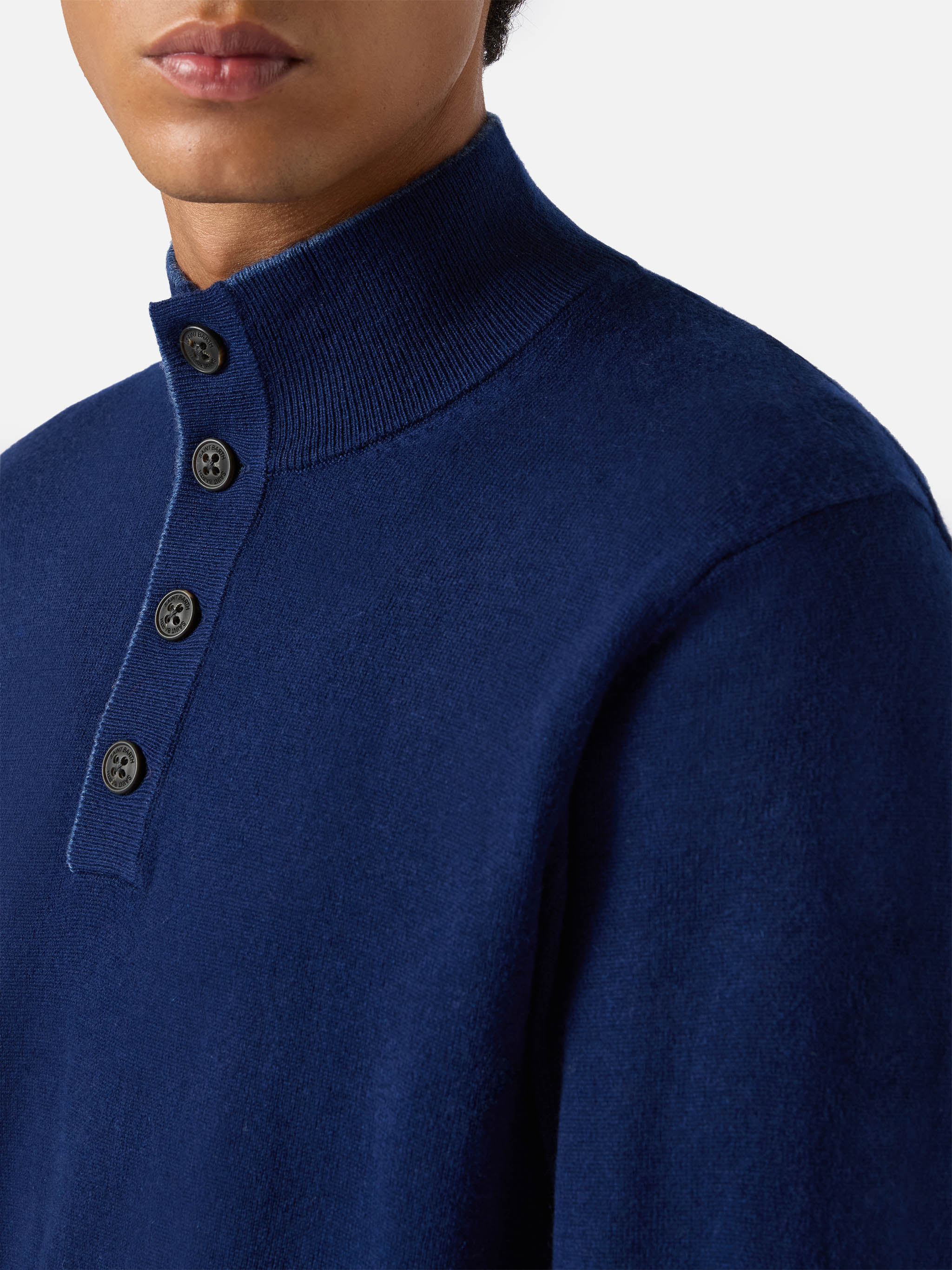 Maglione mezzocollo con zip in lana merino e cashmere blu navy - Image 2