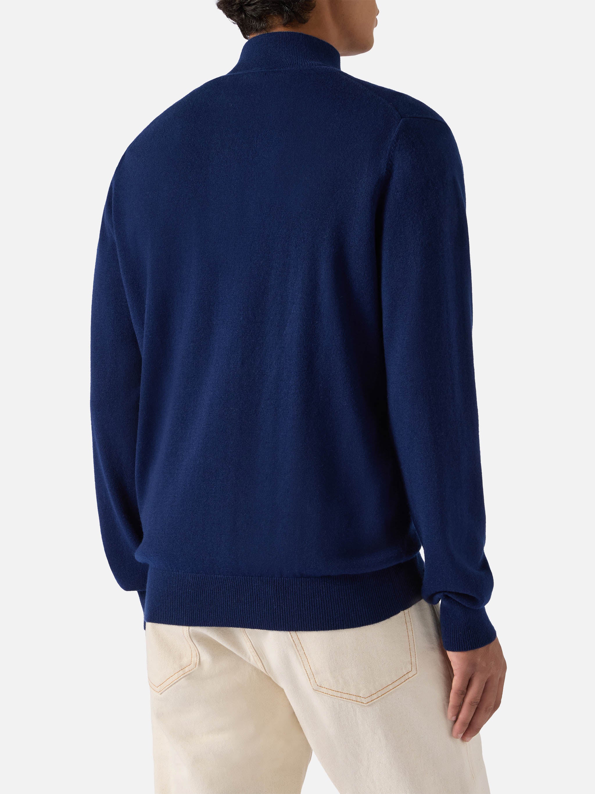 Maglione mezzocollo con zip in lana merino e cashmere blu navy - Image 3