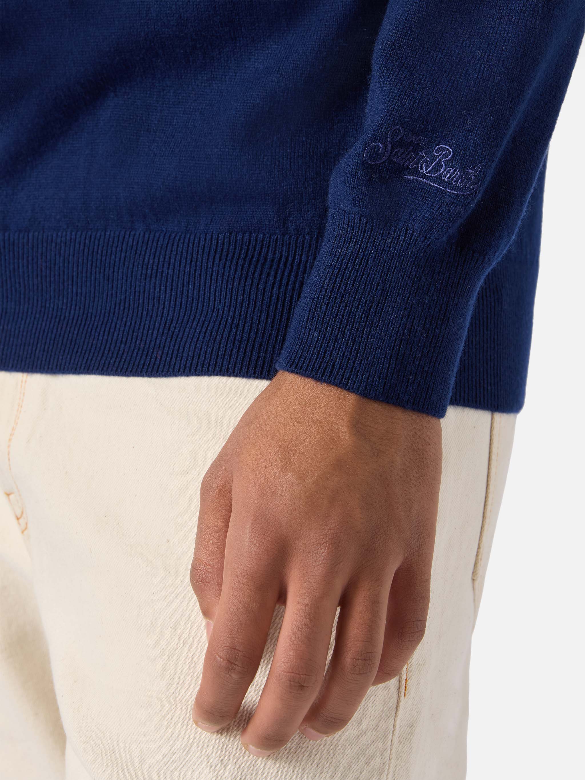 Maglione mezzocollo con zip in lana merino e cashmere blu navy - Image 4