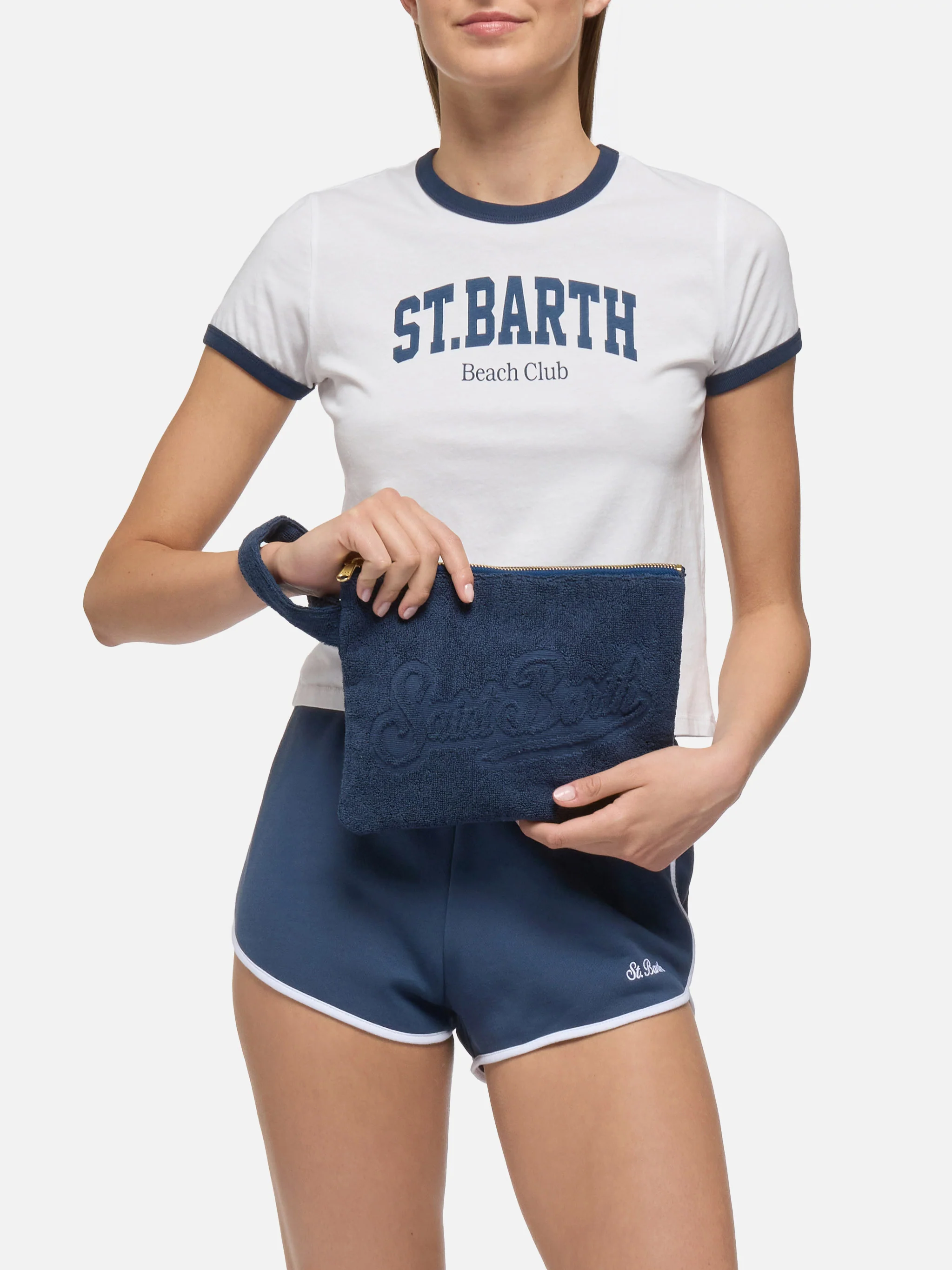 Pochette Pareasy blu navy con logo Saint Barth in jacquard - Image 2