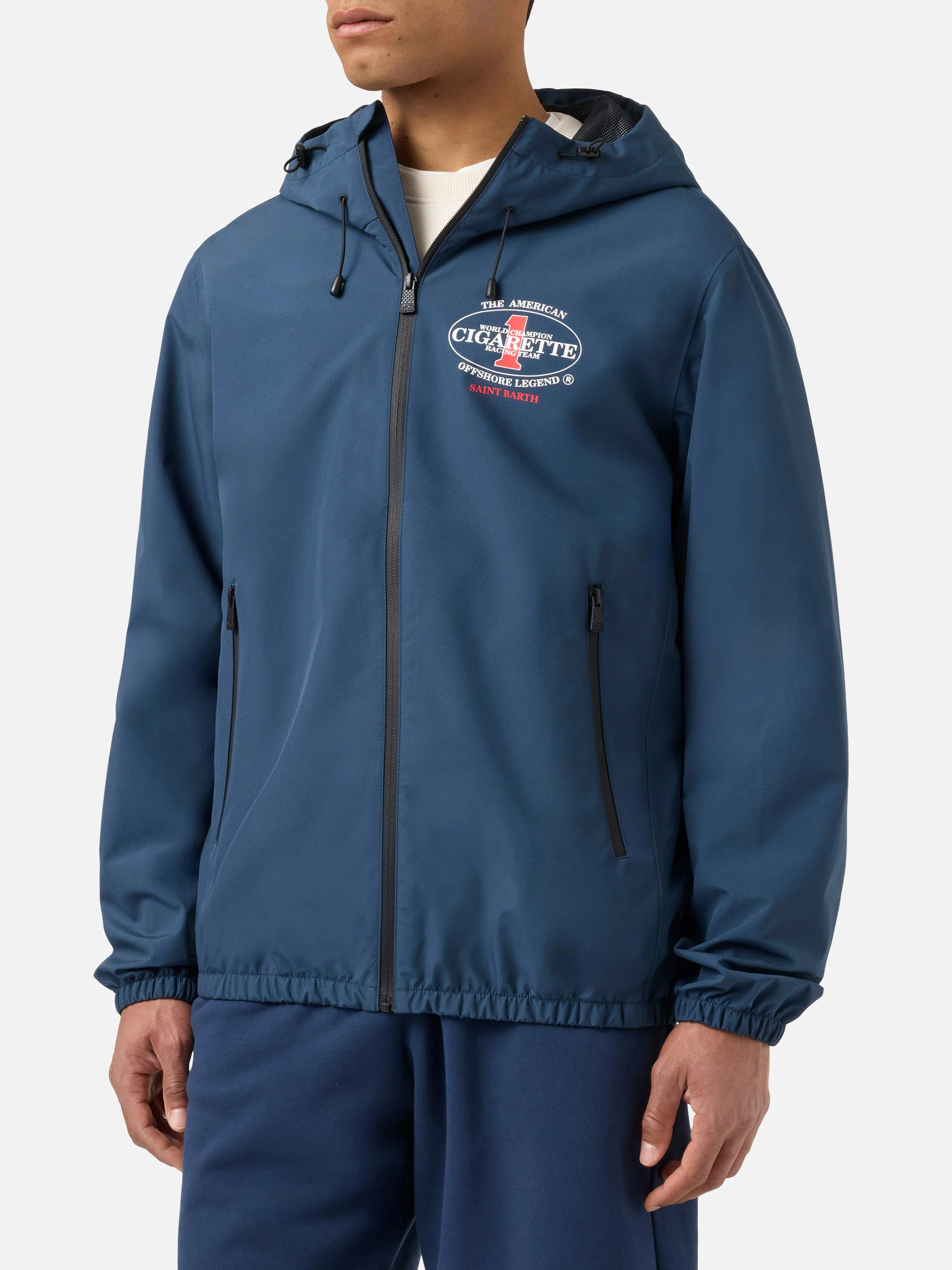 Giacca Pilot blu navy in tessuto tecnico con stampa Cigarette | Special Edition - Image 3