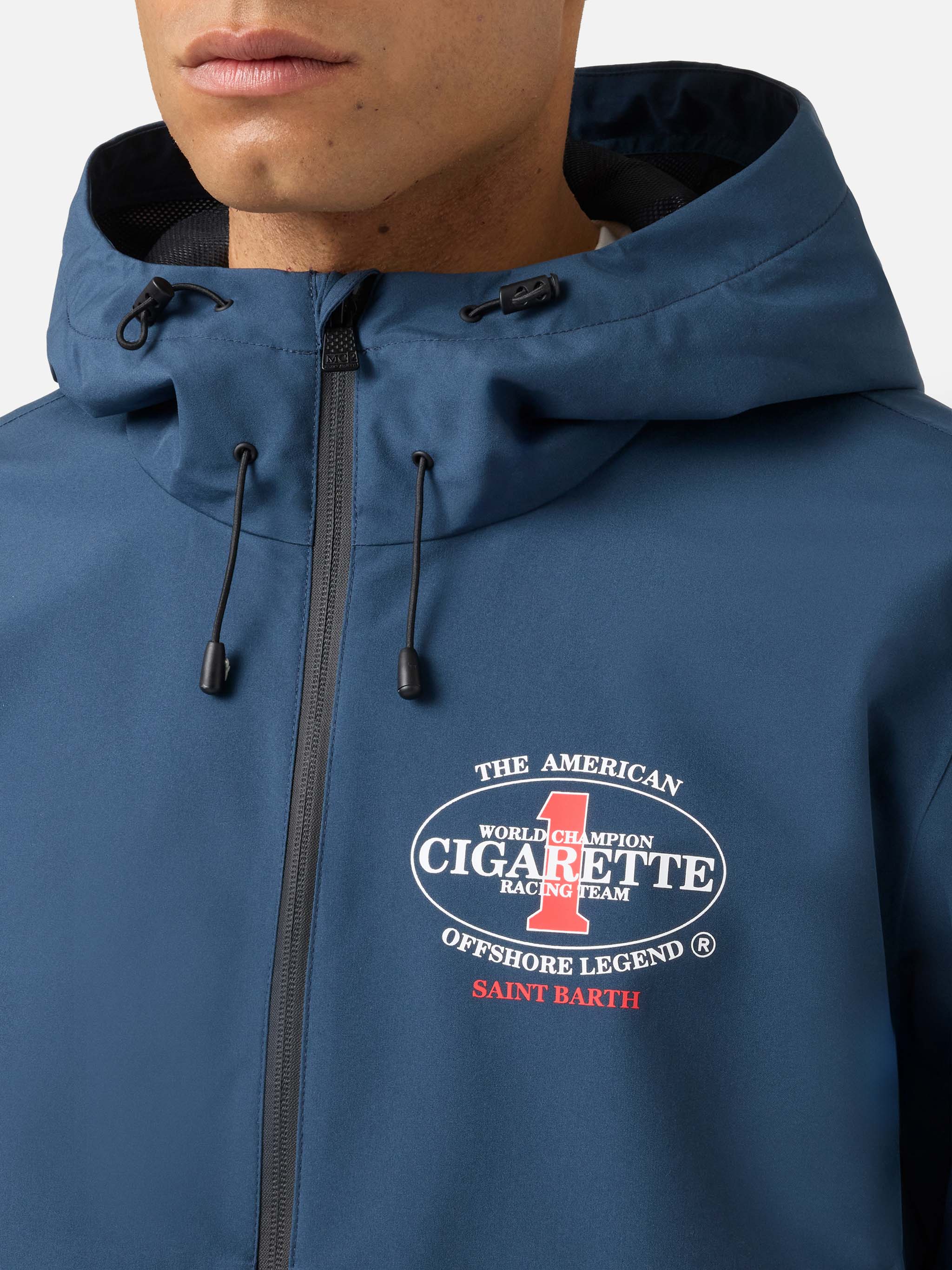 Giacca Pilot blu navy in tessuto tecnico con stampa Cigarette | Special Edition - Image 4