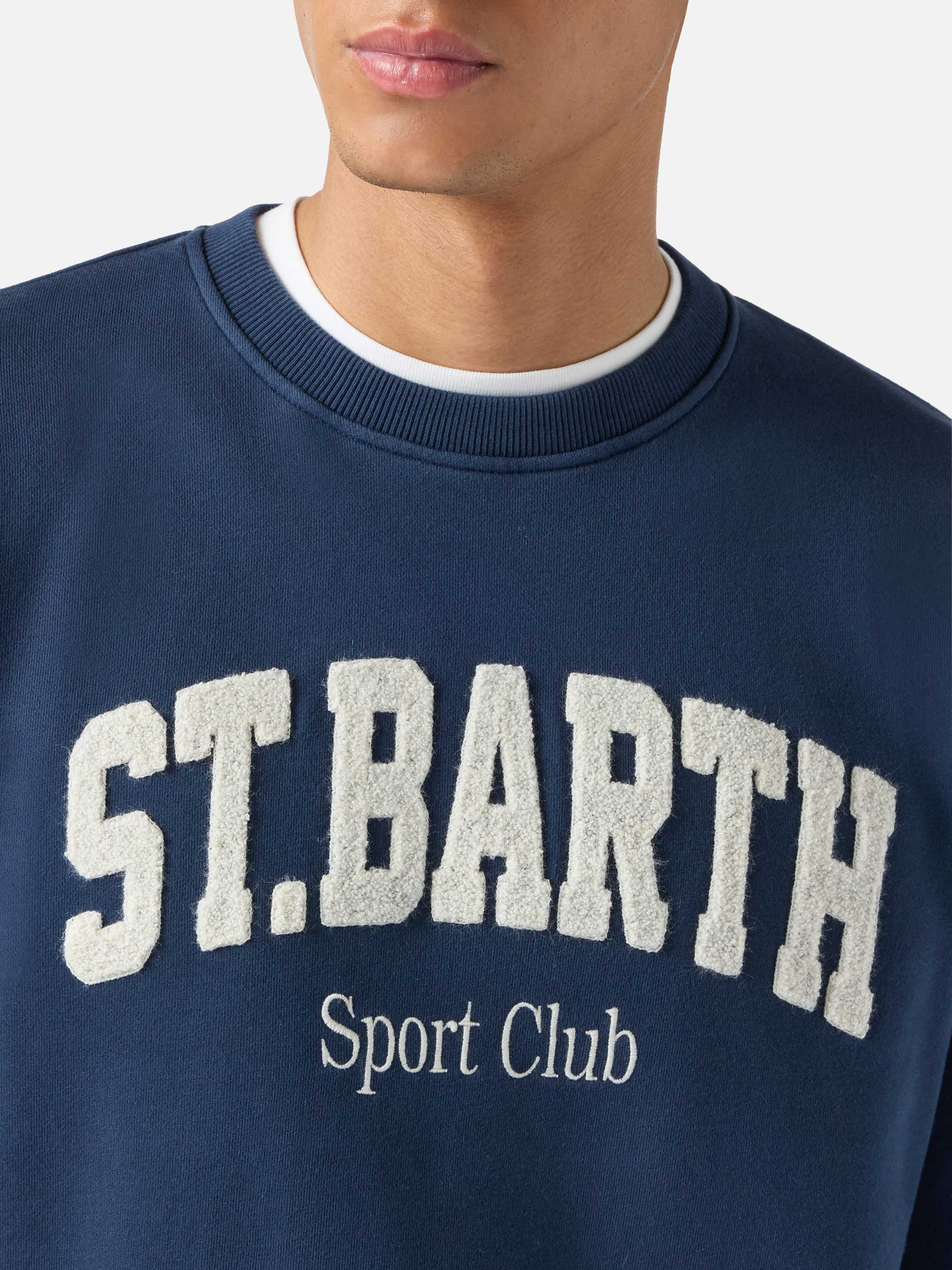 Felpa Ponza in cotone blu navy con logo Sport Club effetto spugna - Image 2