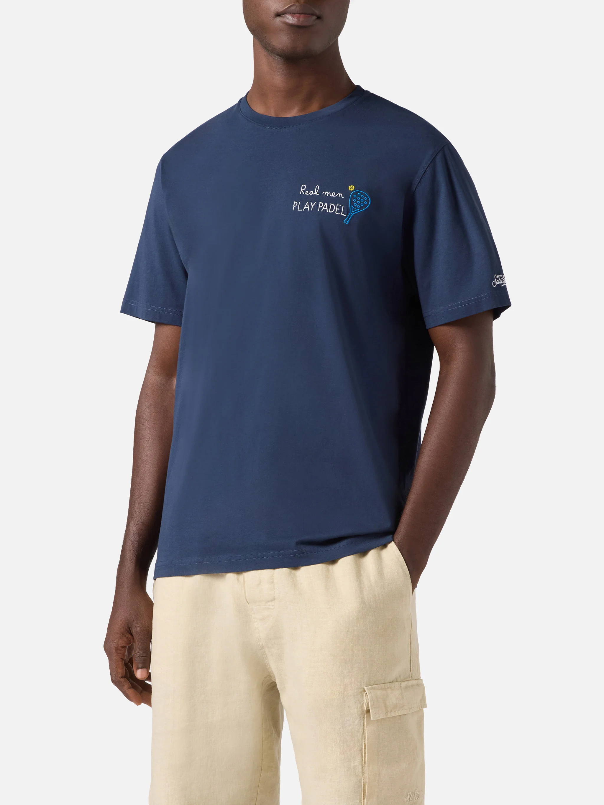 T-shirt Portofino blu con ricamo Real Men Play Padel - Image 3
