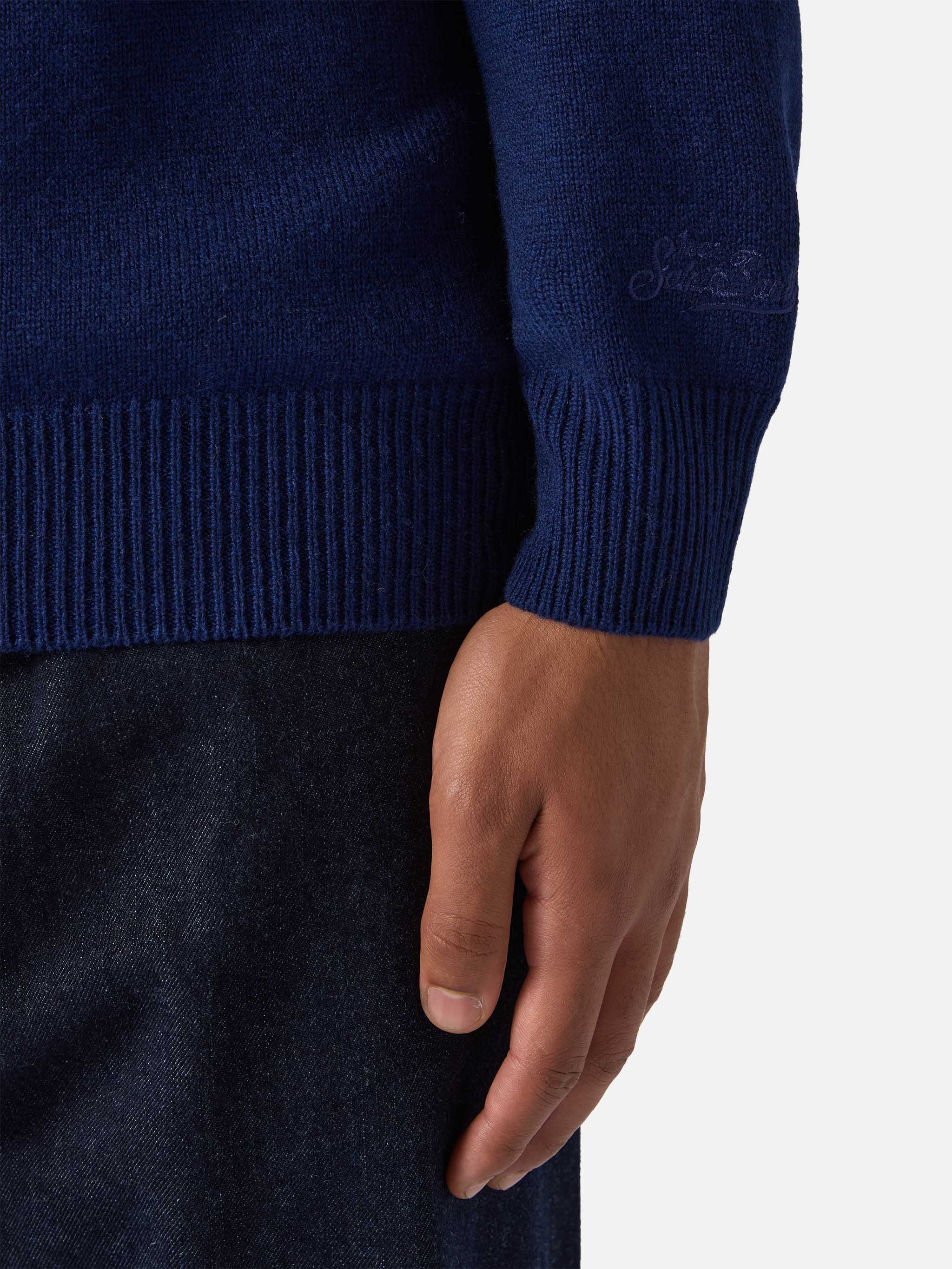 Polo in maglia Covent in pura lana blu navy - Image 3