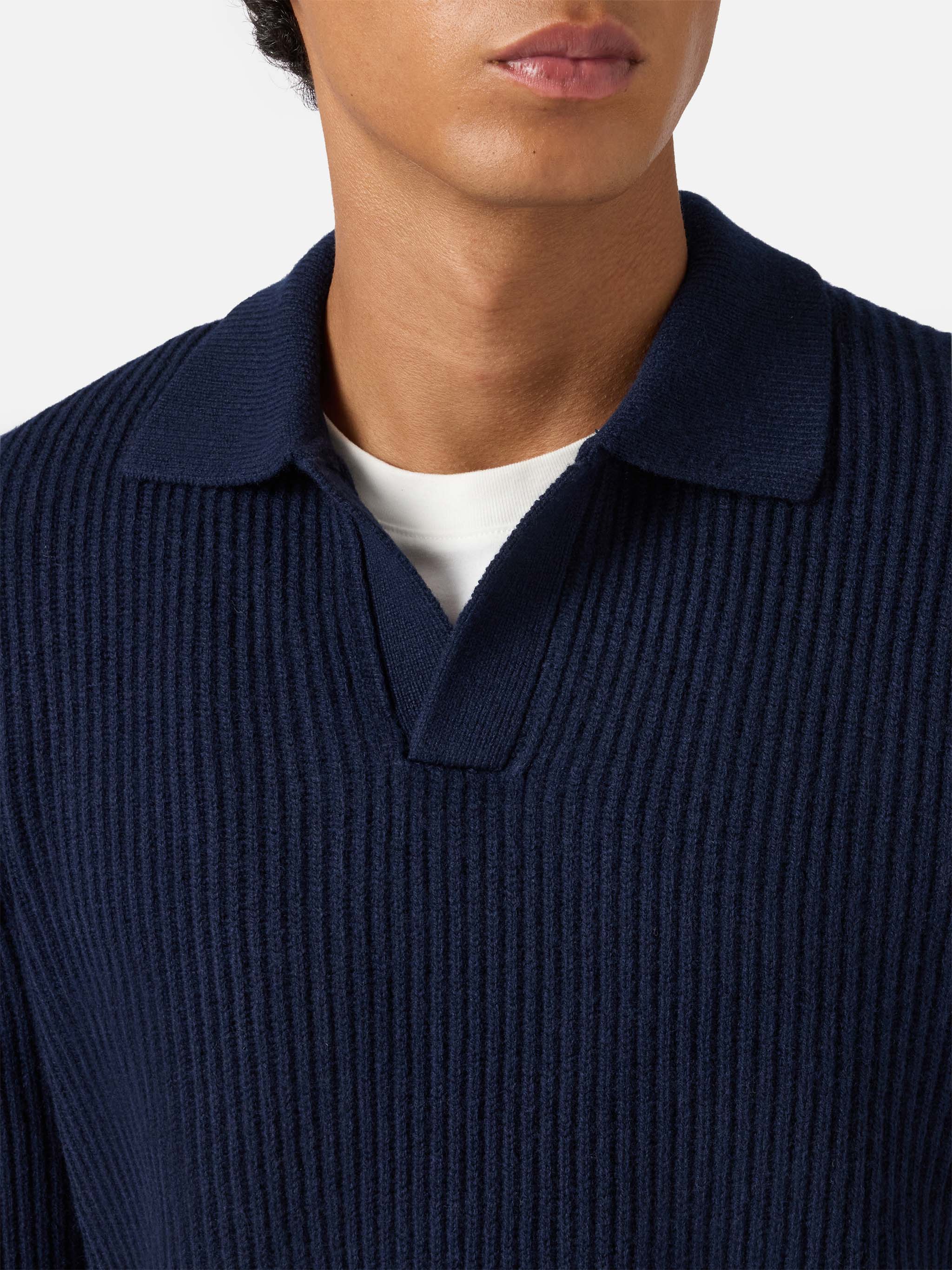 Polo in maglia Downing in pura lana blu notte - Image 2