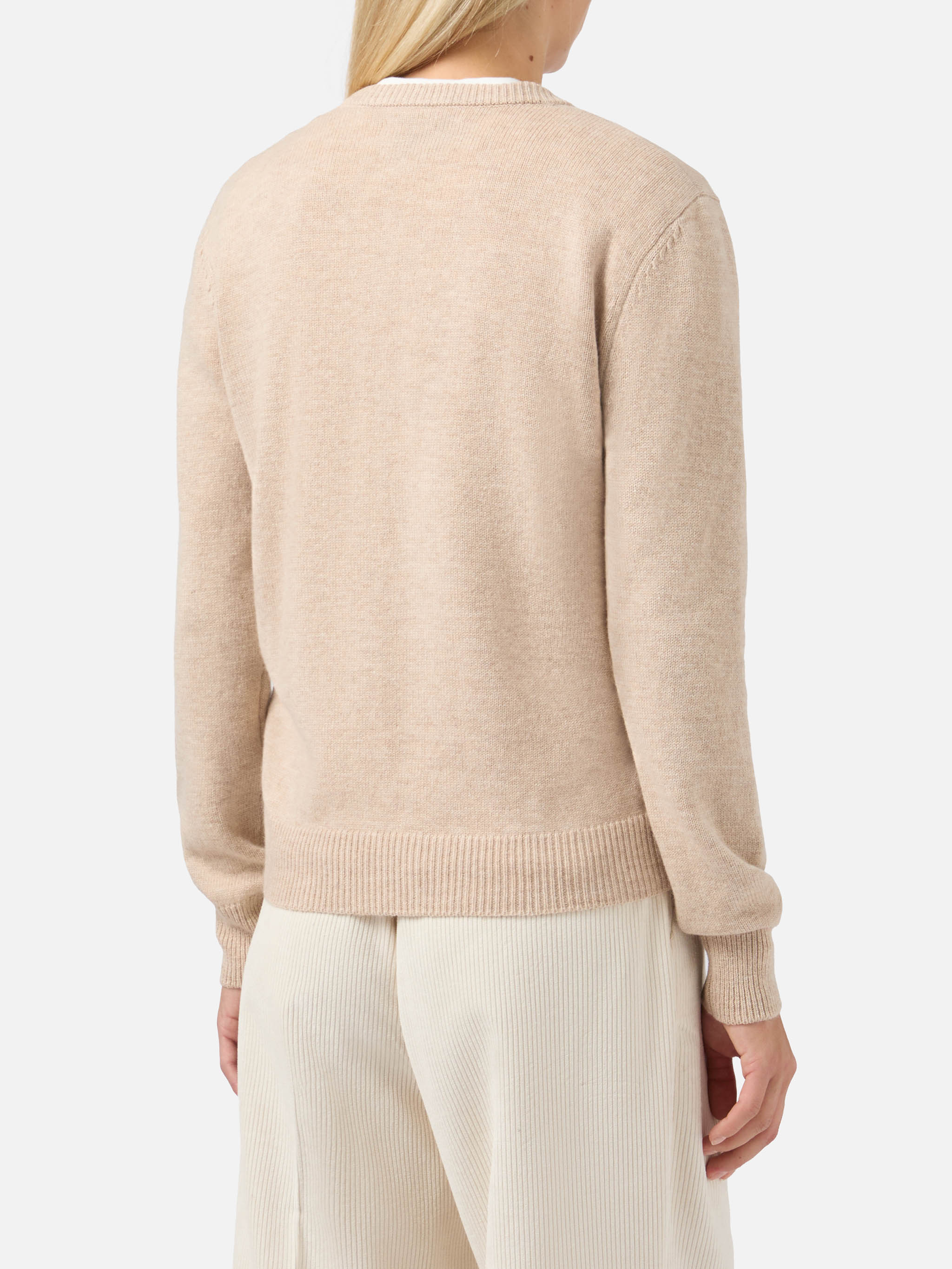 Maglione New Queen in misto cashmere beige con jacquard cartolina Courma - Image 3
