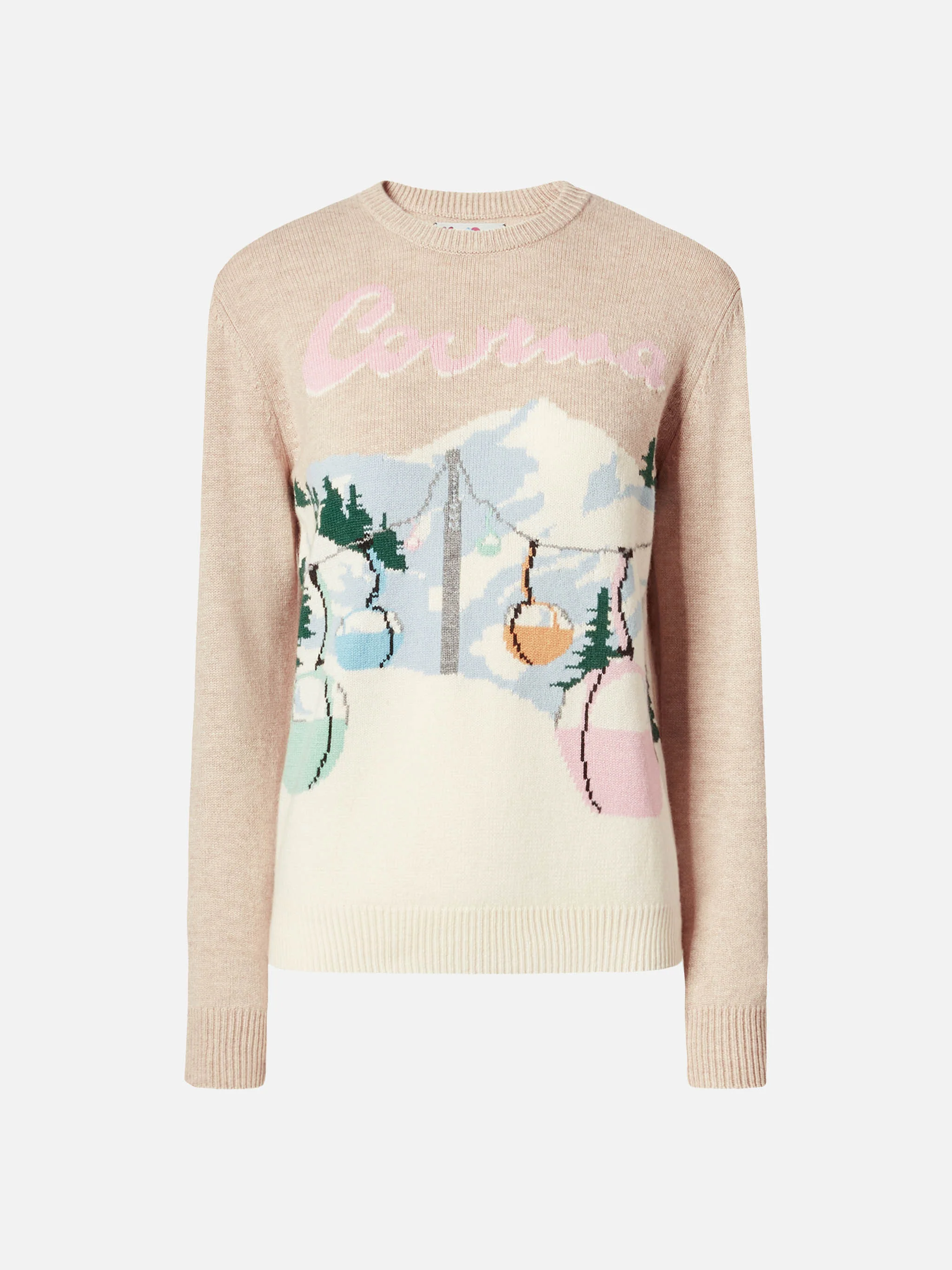 Maglione New Queen in misto cashmere beige con jacquard cartolina Courma - Image 5