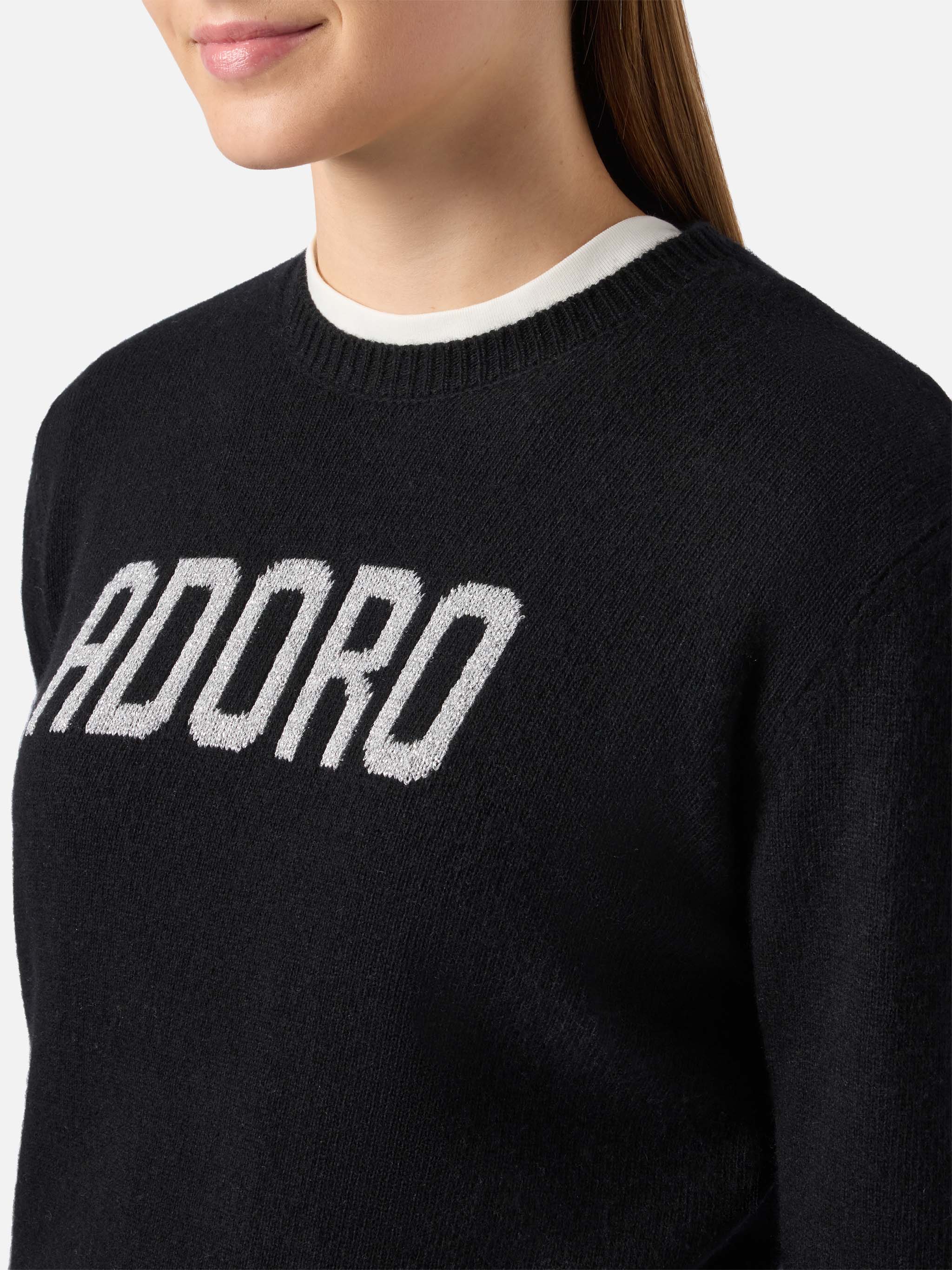 Maglione New Queen in misto cashmere nero con jacquard Adoro - Image 2