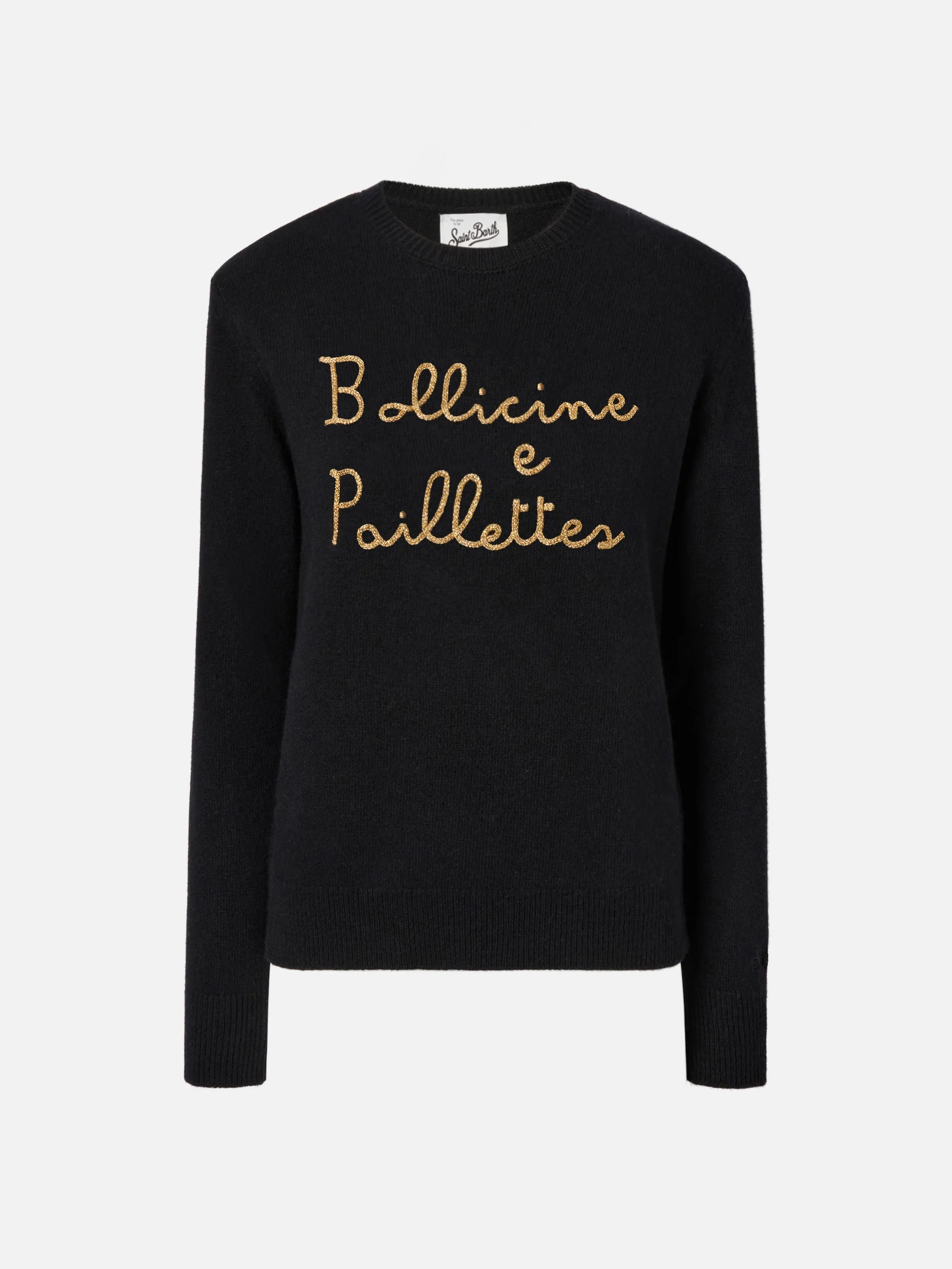 Maglione New Queen in misto cashmere nero con ricamo Bollicine e Pailettes - Image 5