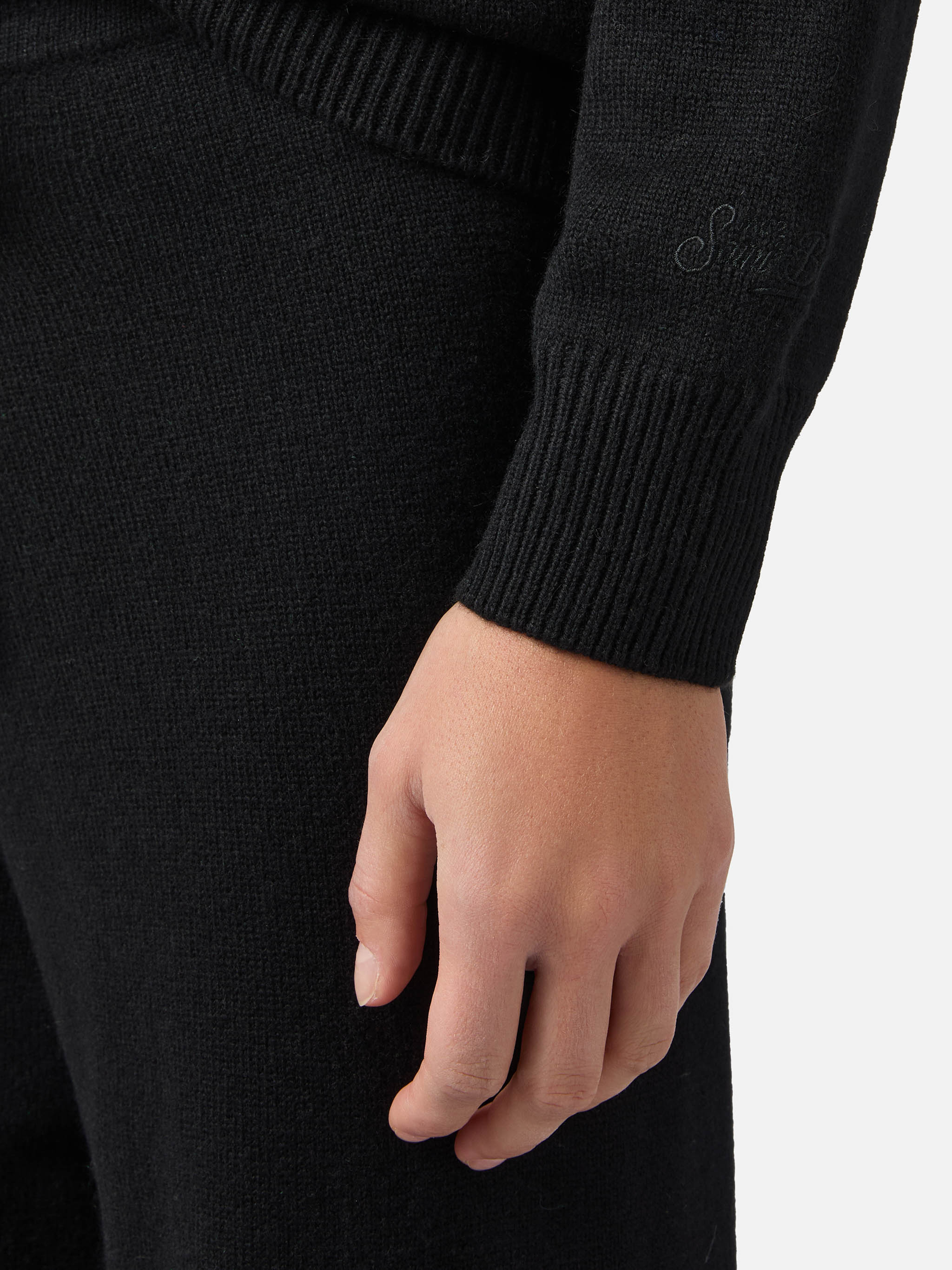 Maglione New Queen in misto cashmere nero con ricamo Bollicine, please - Image 4