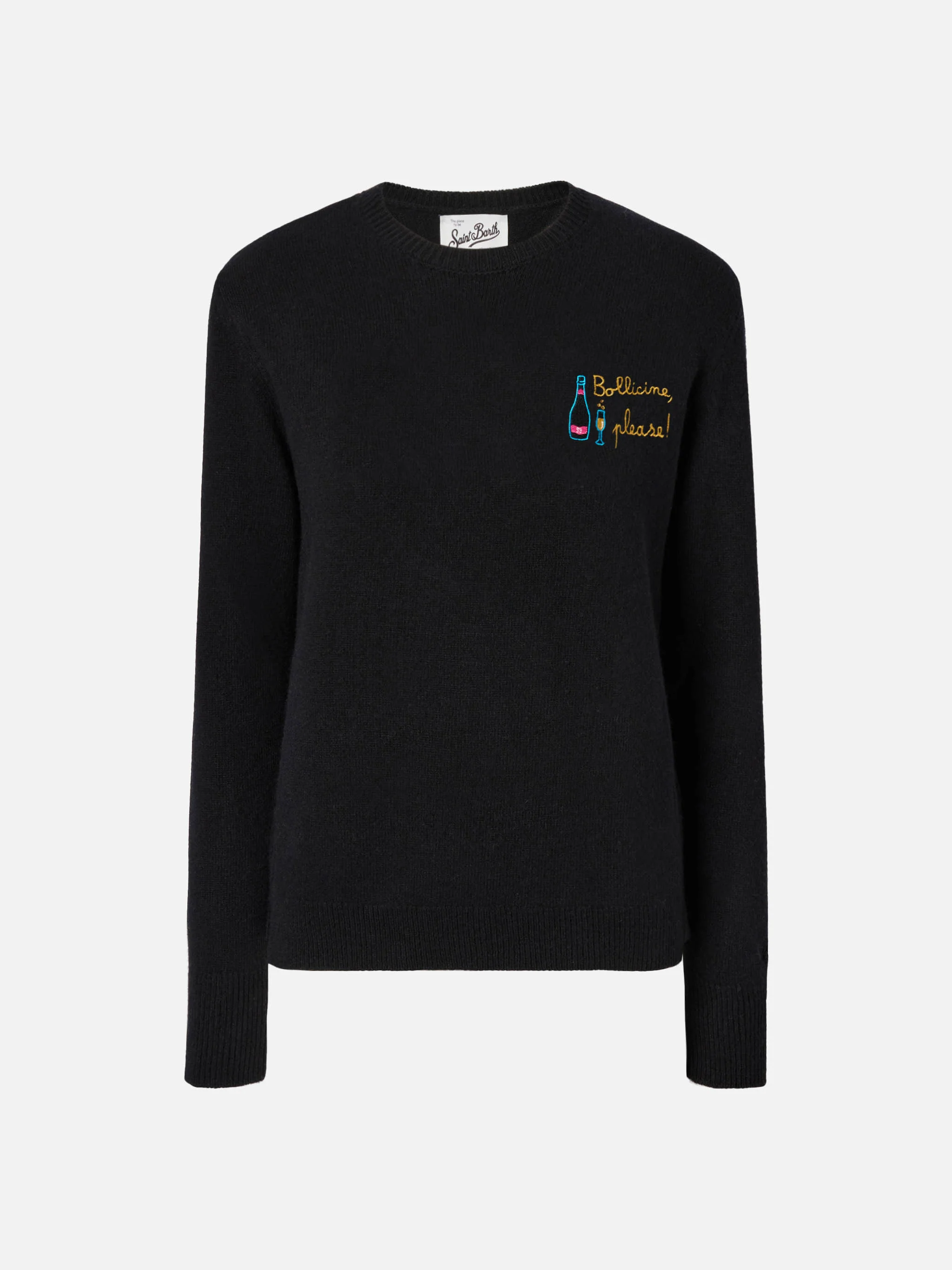 Maglione New Queen in misto cashmere nero con ricamo Bollicine, please - Image 5