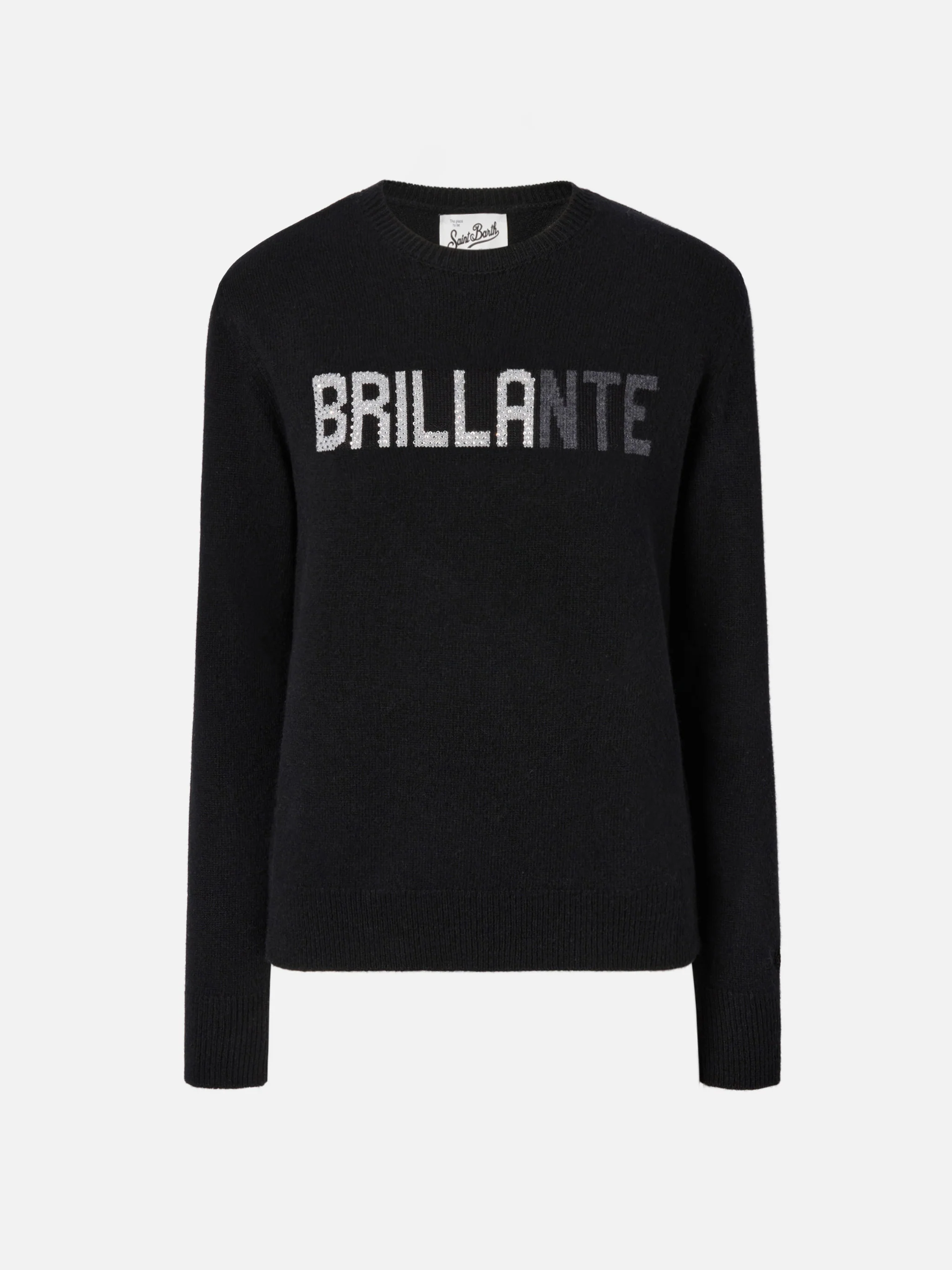 Maglione New Queen in misto cashmere nero con applicazione in strass Brillante - Image 5