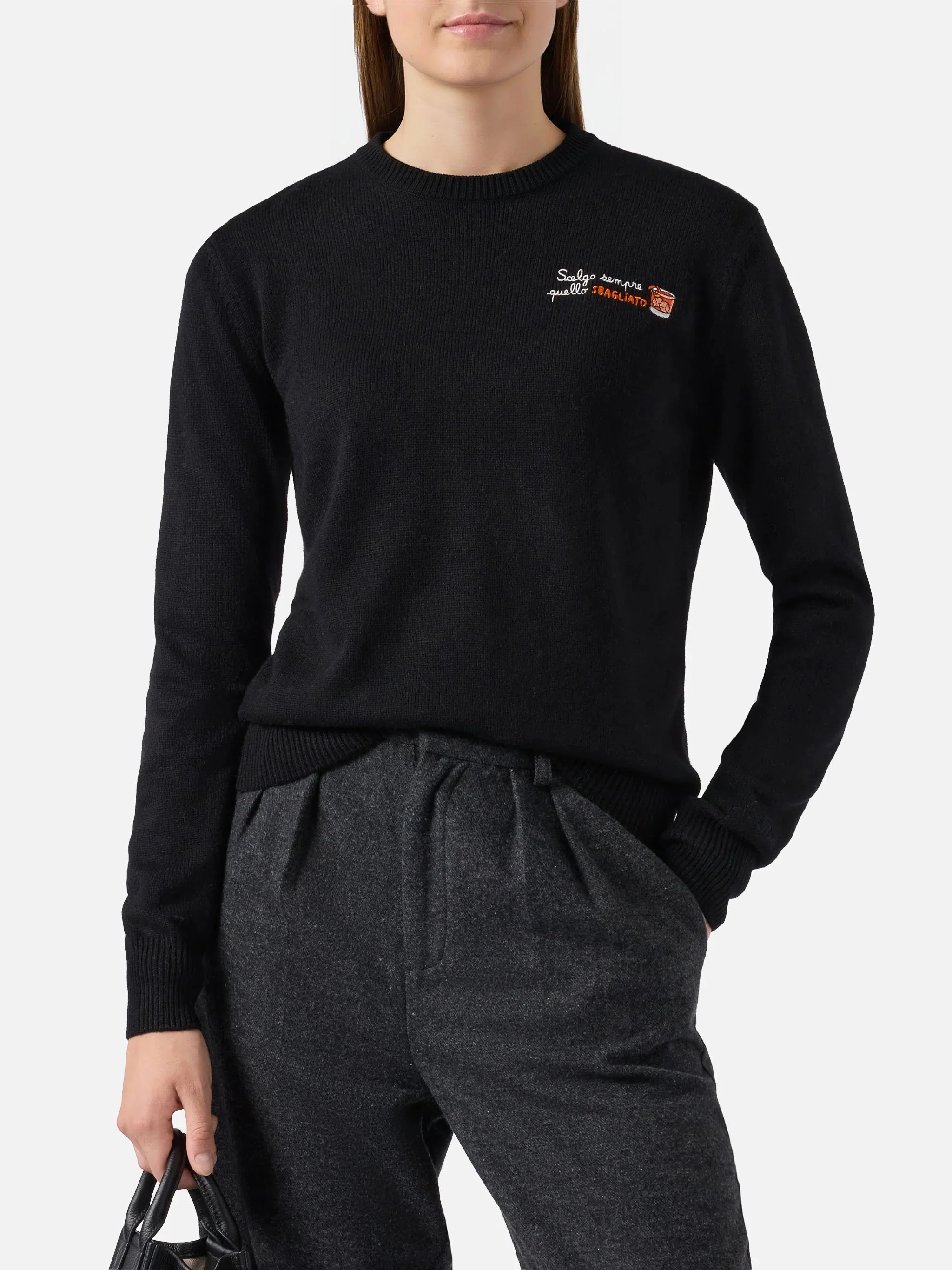 Maglione New Queen in misto cashmere nero con ricamo Scelgo sempre quello sbagliato - Image 2