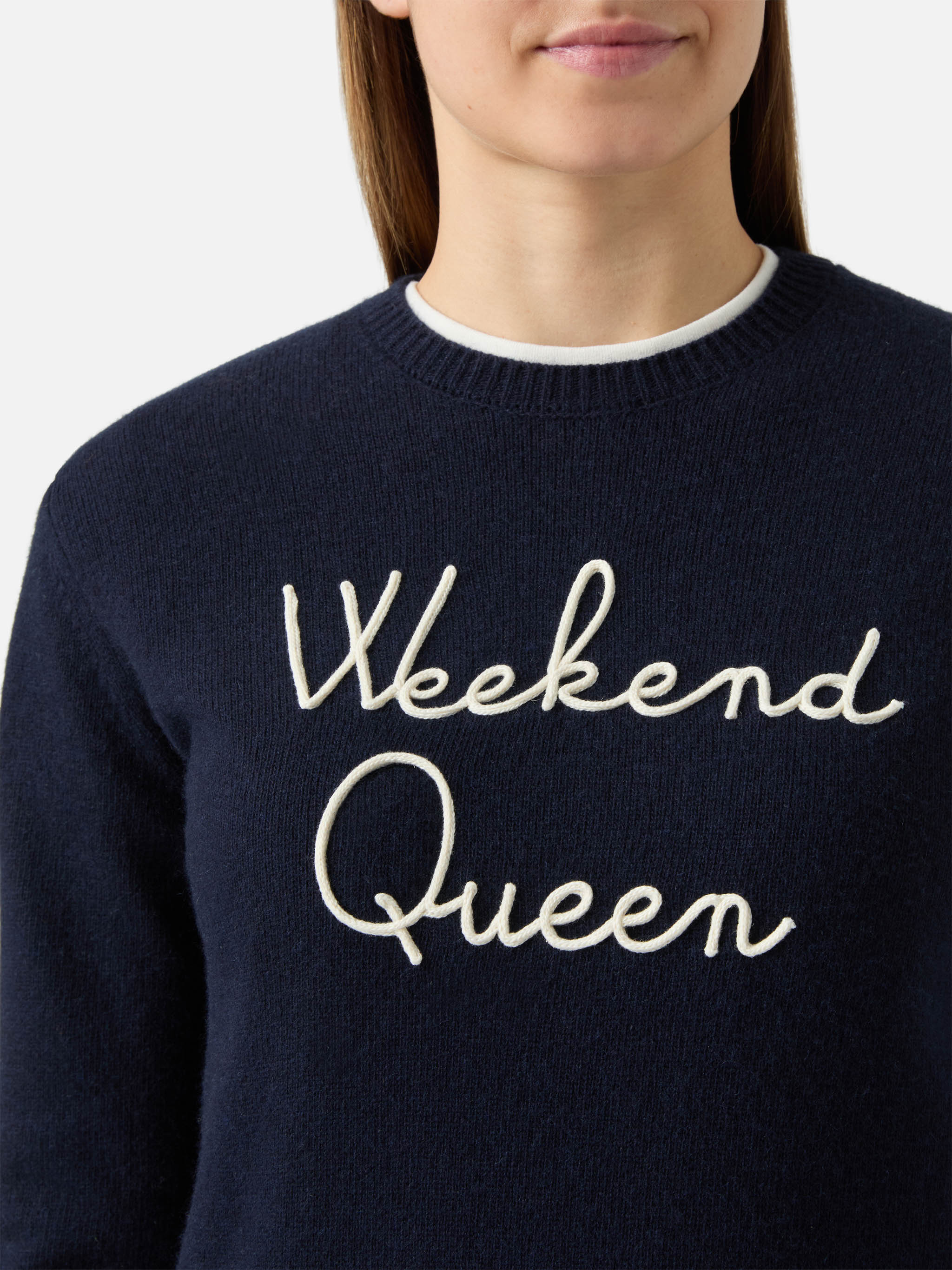 Maglione New Queen in misto cashmere blu con ricamo Weekend Queen - Image 2