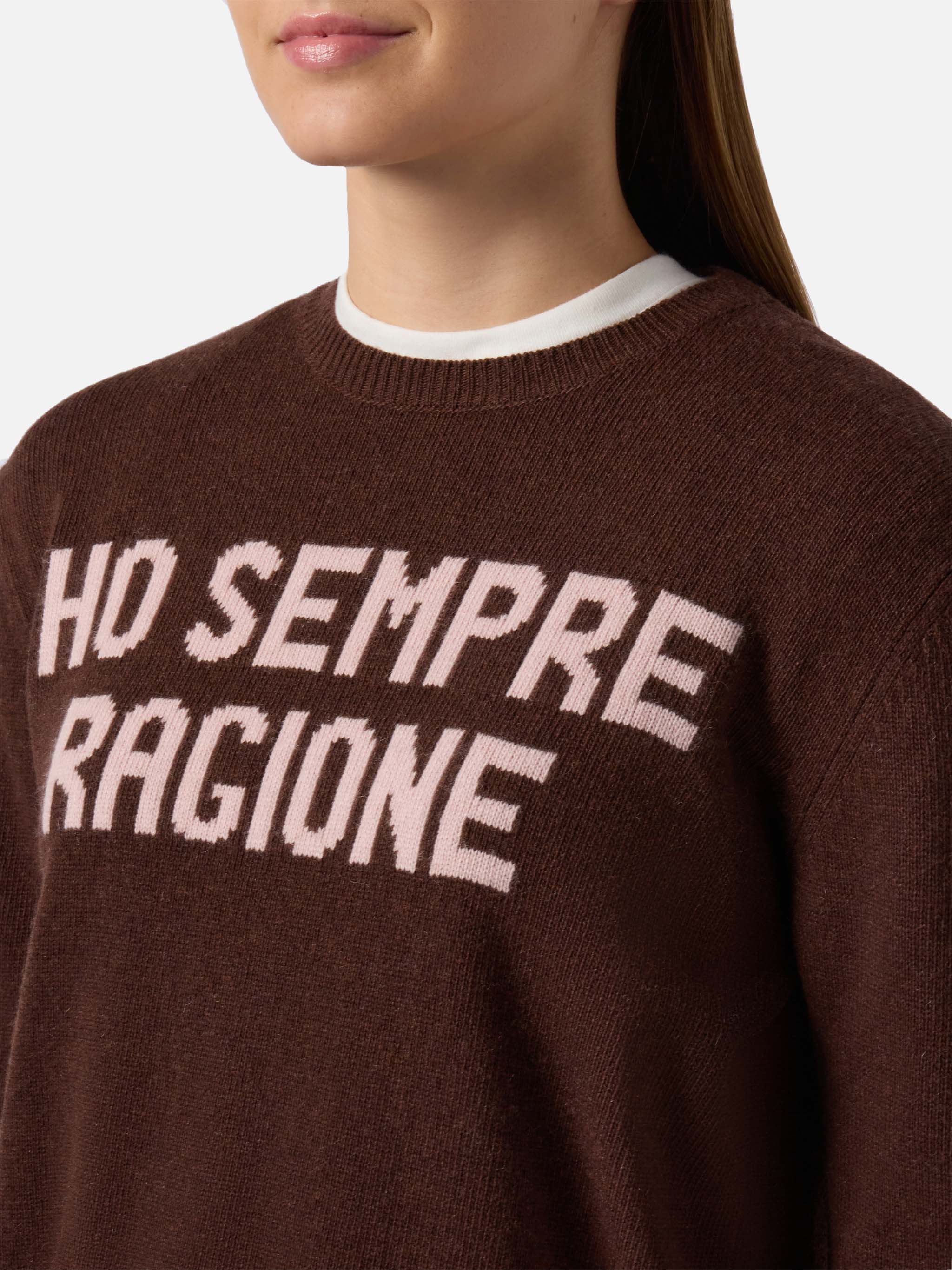 Maglione New Queen in misto cashmere marrone con jacquard Ho sempre ragione - Image 2