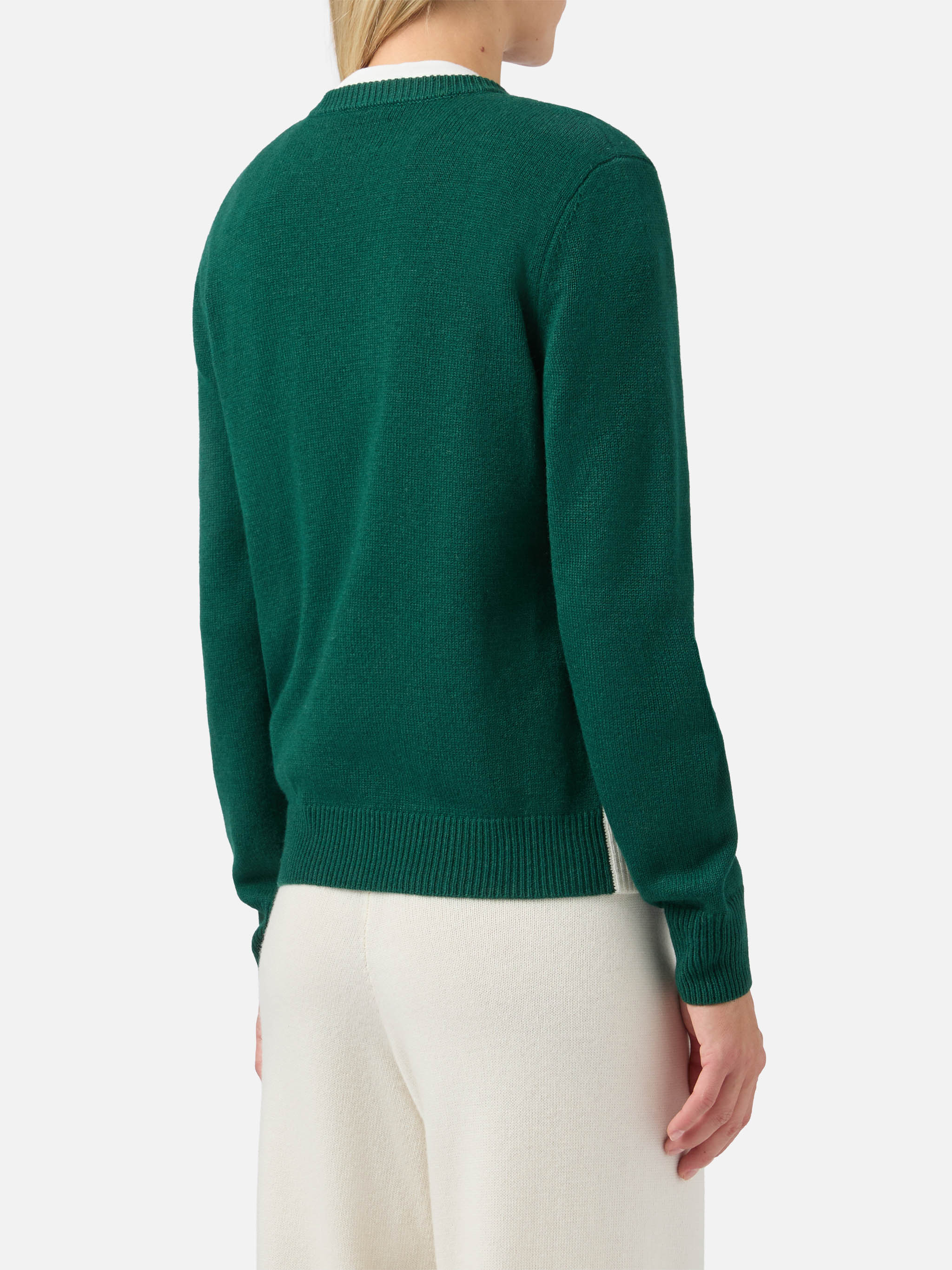 Maglione New Queen in misto cashmere verde con jacquard cartolina St. Moritz | ST. MORITZ SPECIAL EDITION - Image 3