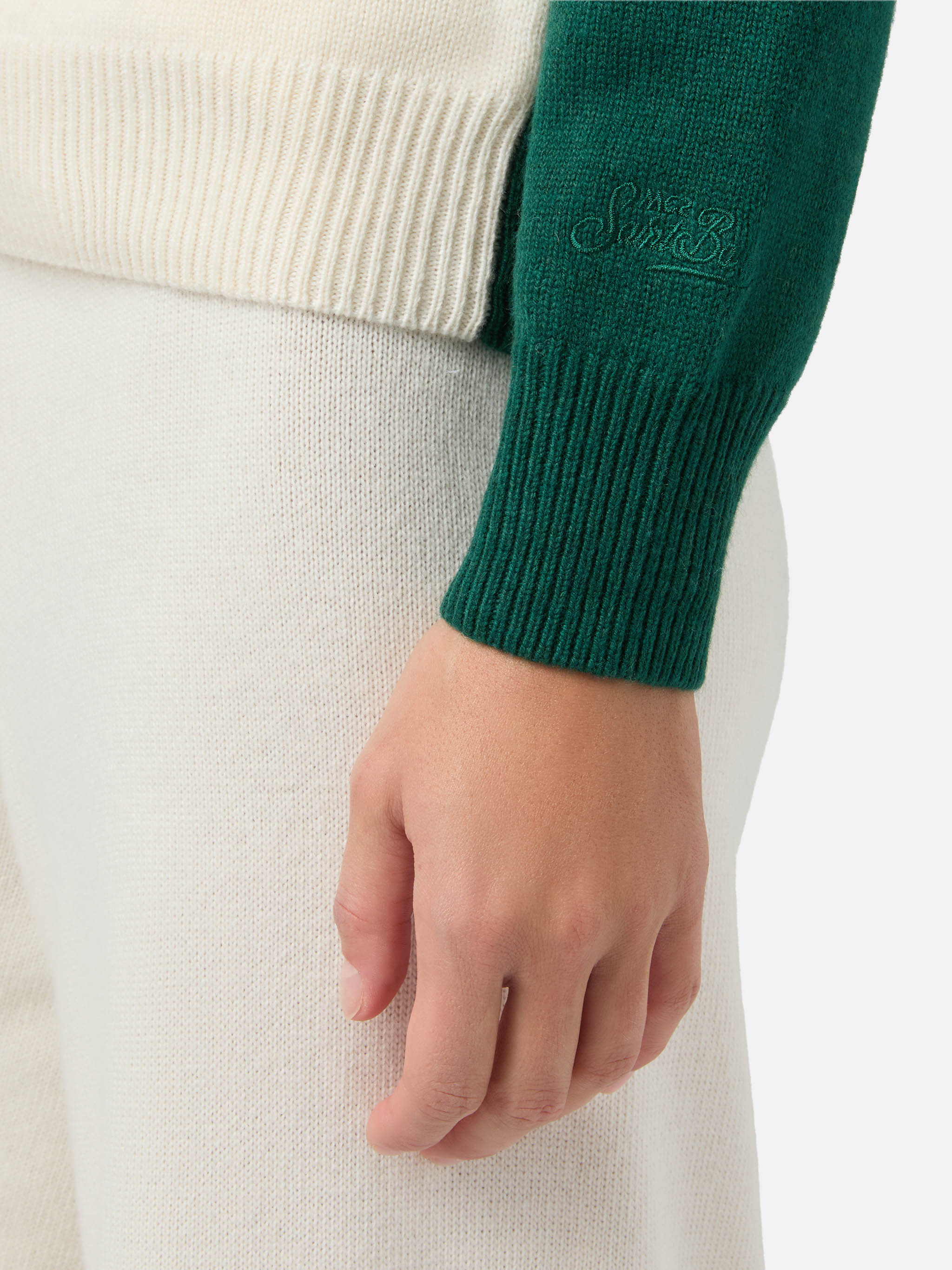 Maglione New Queen in misto cashmere verde con jacquard cartolina St. Moritz | ST. MORITZ SPECIAL EDITION - Image 4