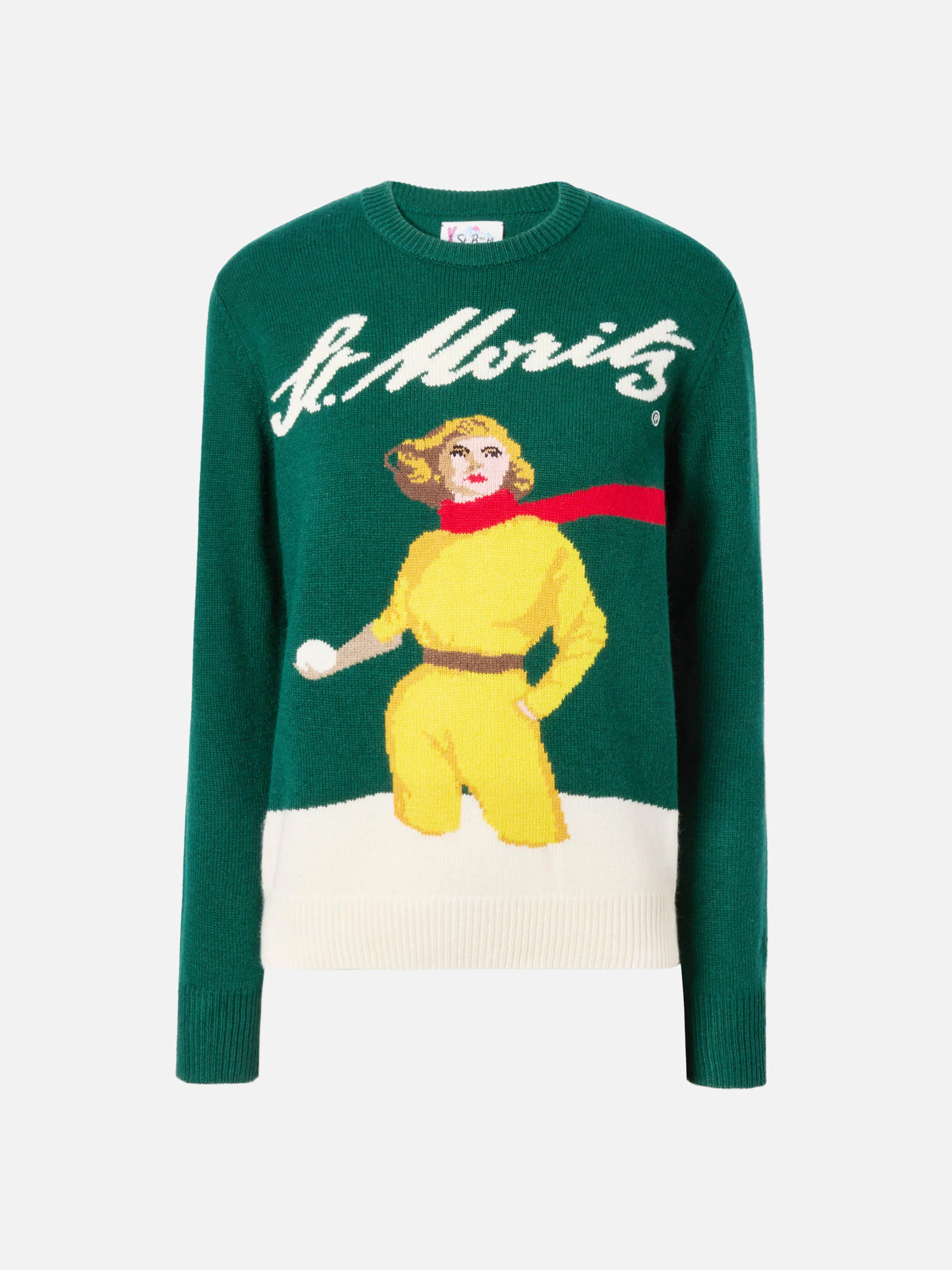 Maglione New Queen in misto cashmere verde con jacquard cartolina St. Moritz | ST. MORITZ SPECIAL EDITION - Image 5