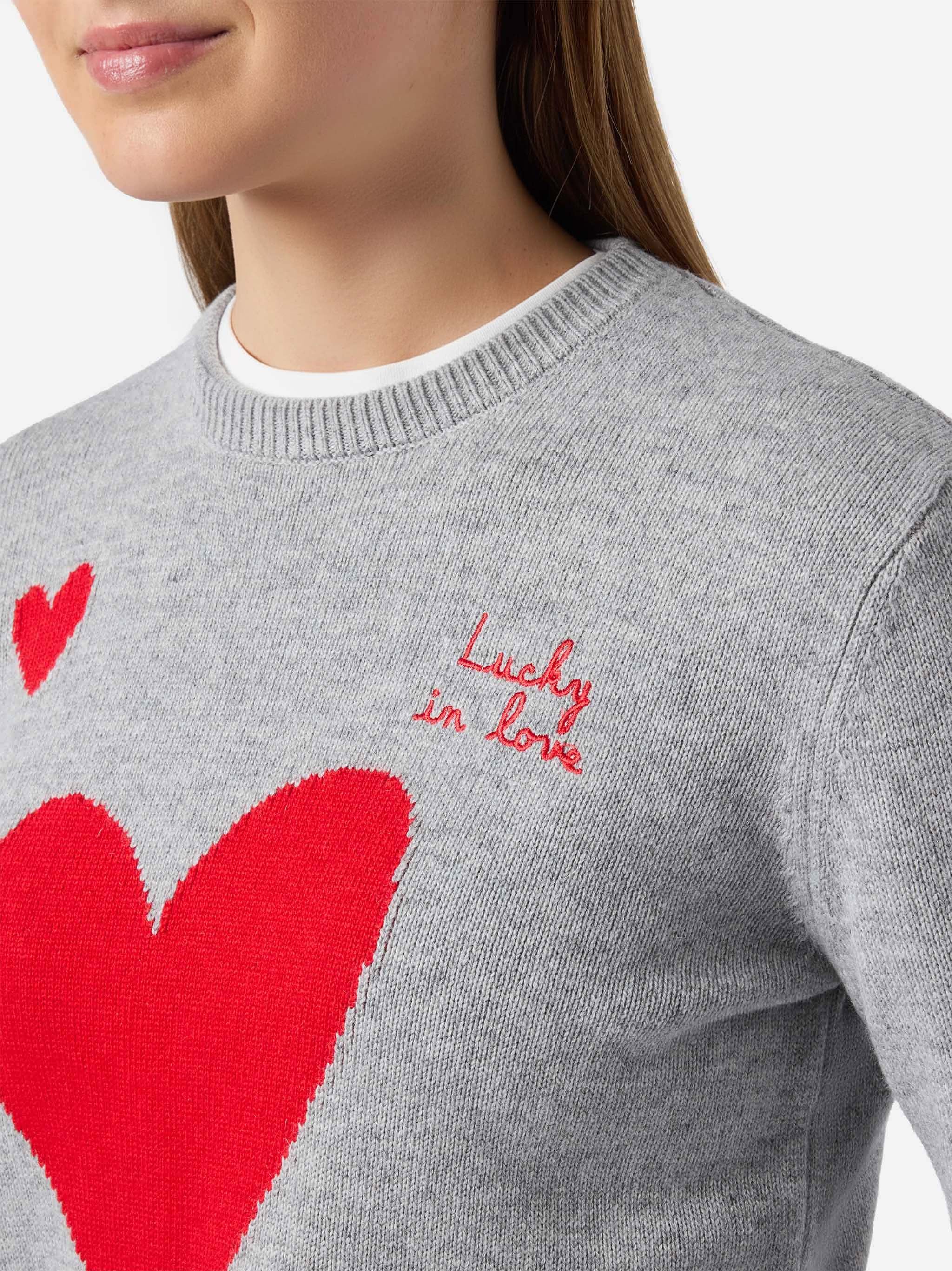 Maglione New Queen in misto cashmere grigio con ricamo Lucky in love - Image 2