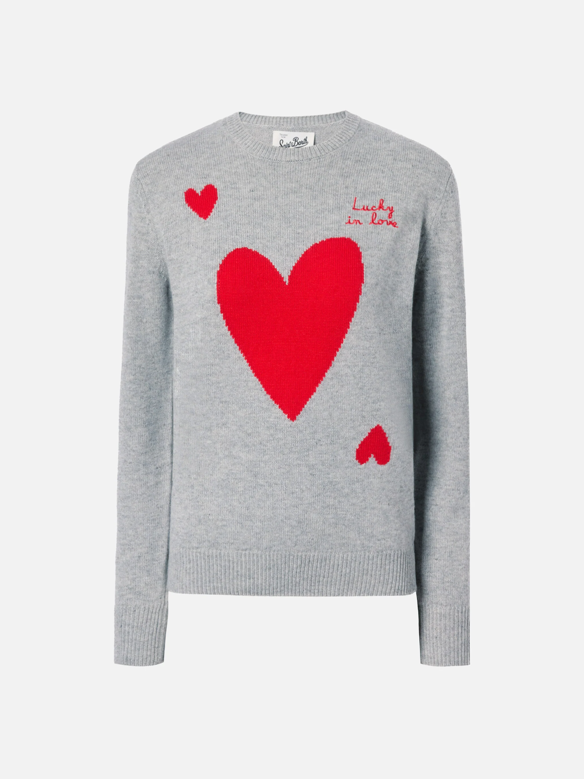 Maglione New Queen in misto cashmere grigio con ricamo Lucky in love - Image 5
