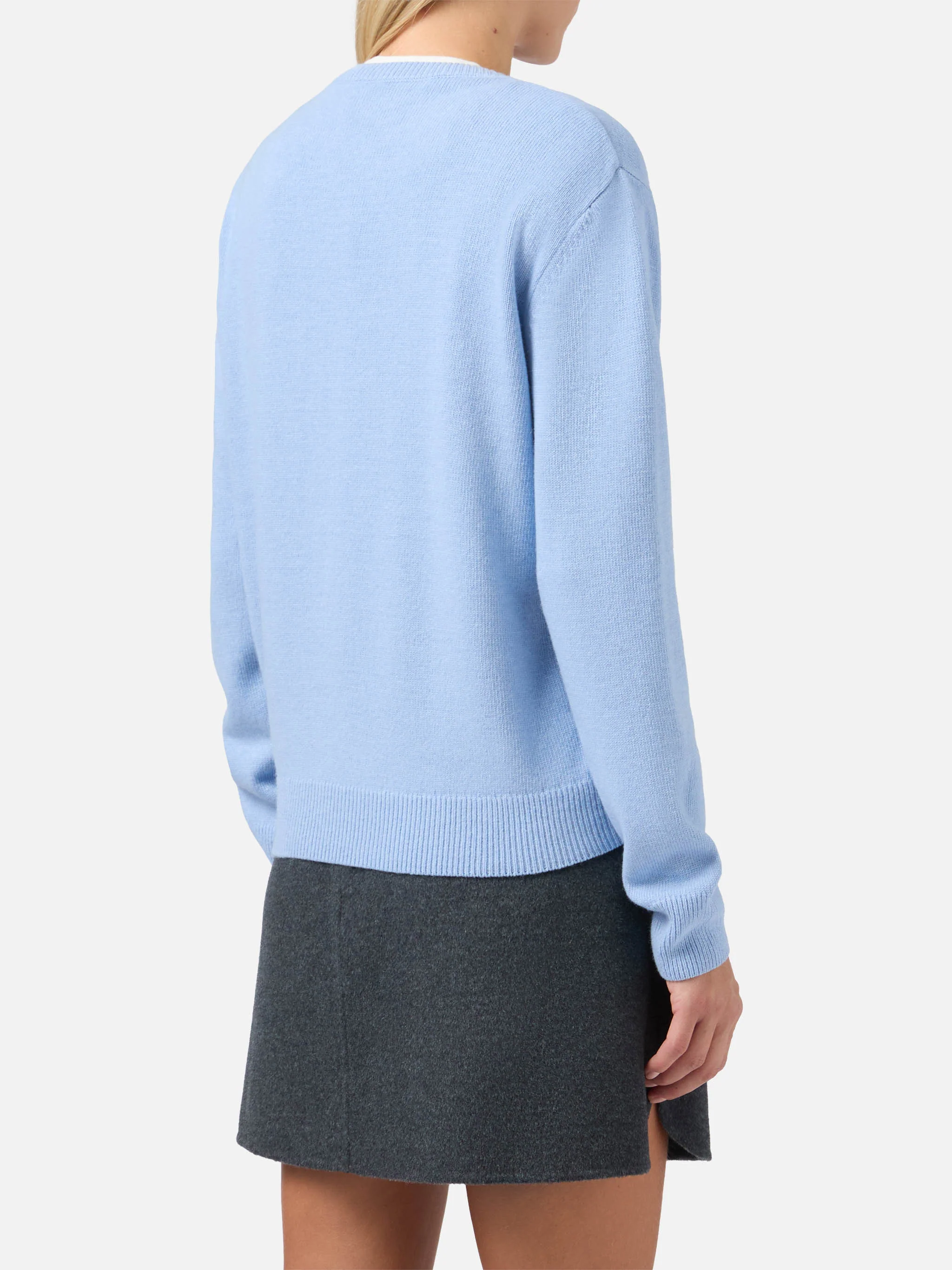 Maglione New Queen in misto cashmere azzurro con jacquard Après Chic - Image 3